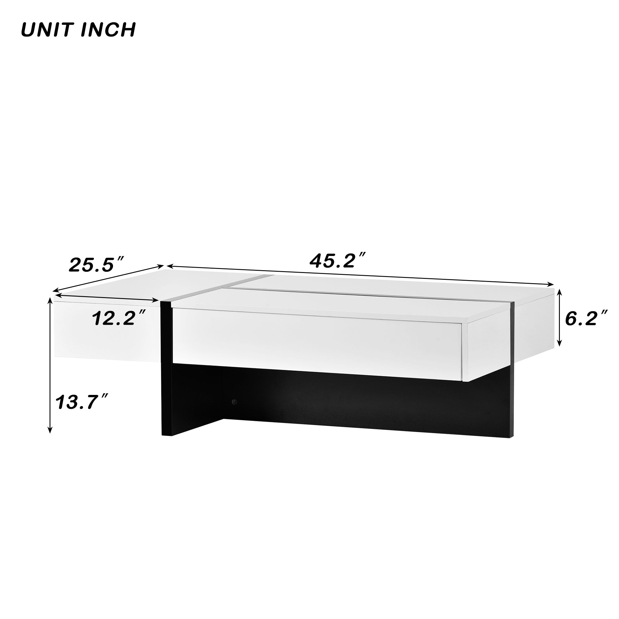 45.20" Modern Rectangle White High Glossy Coffee Table with Black Trim Line Design