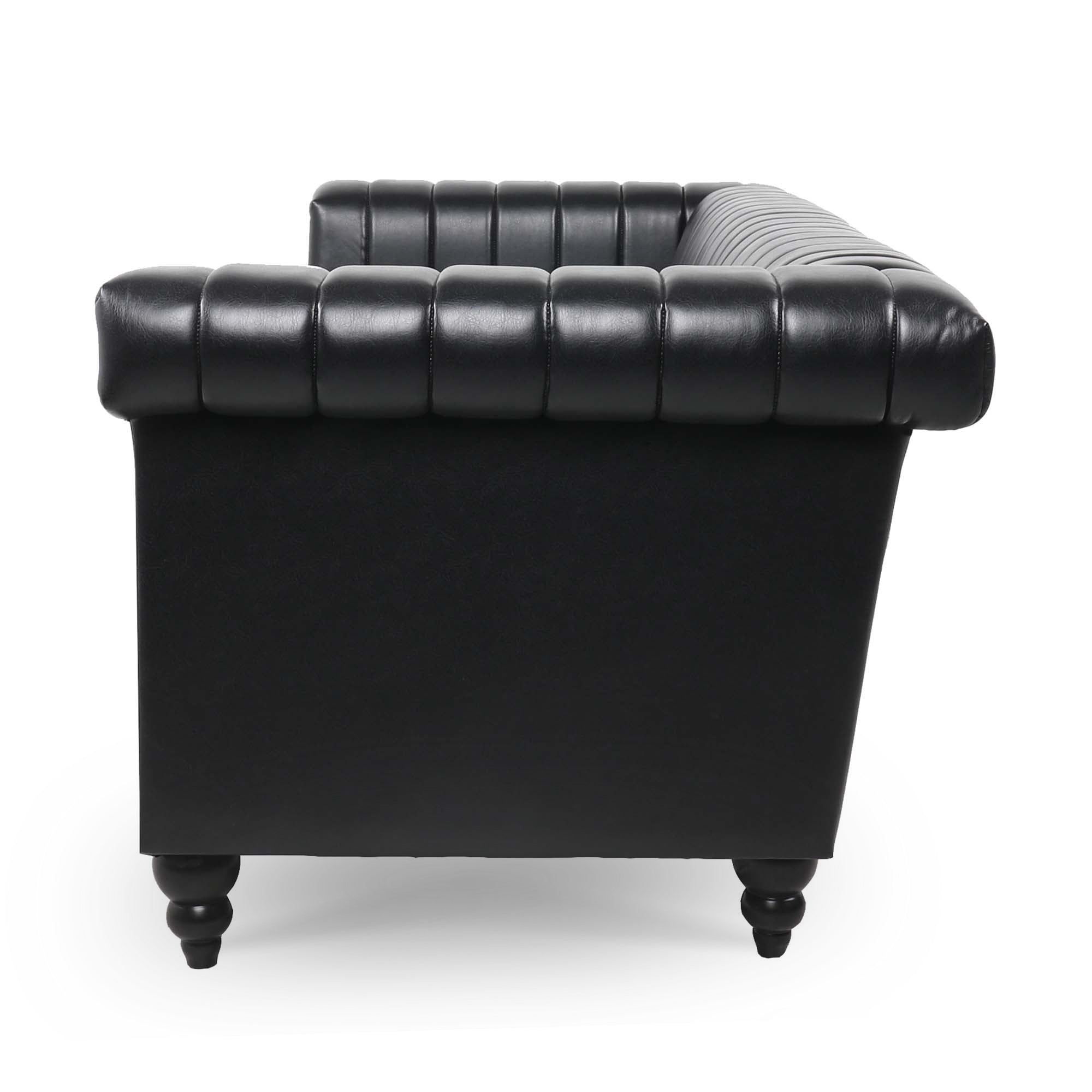 Auston 83" Black Faux Leather Chesterfield Sofa
