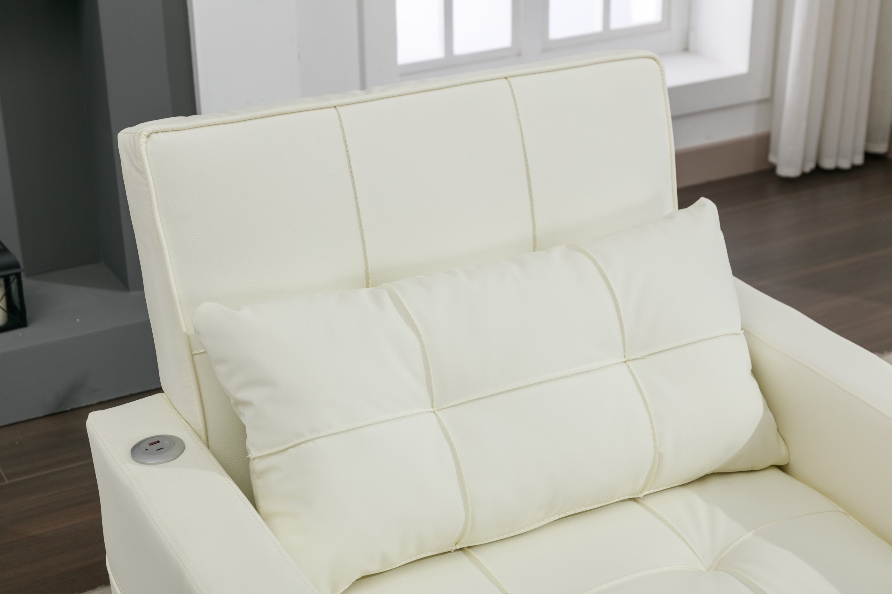 Zoey White Faux Leather Convertible Chair Pull Out Sleeper Bed with USB port