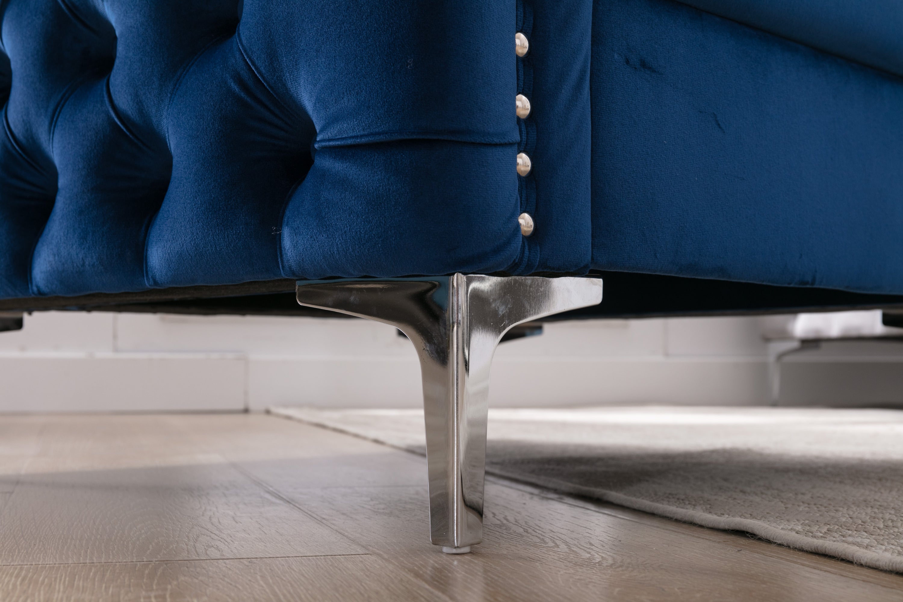 Modern Blue Velvet Armchair Tufted Button Accent Chair