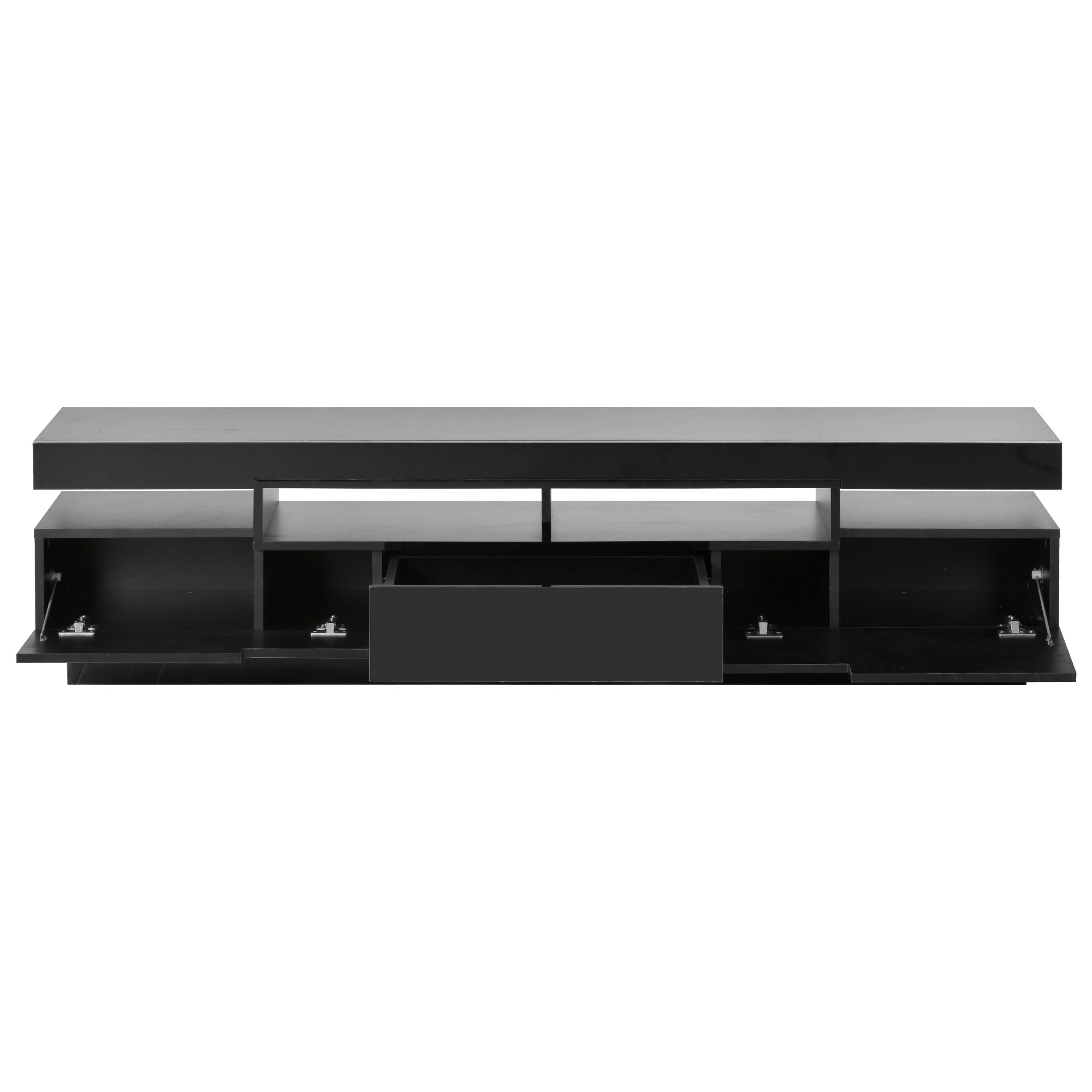 67" Black High Gloss Modern TV Stand With Storage and LED Light, Fits TV up to 75"