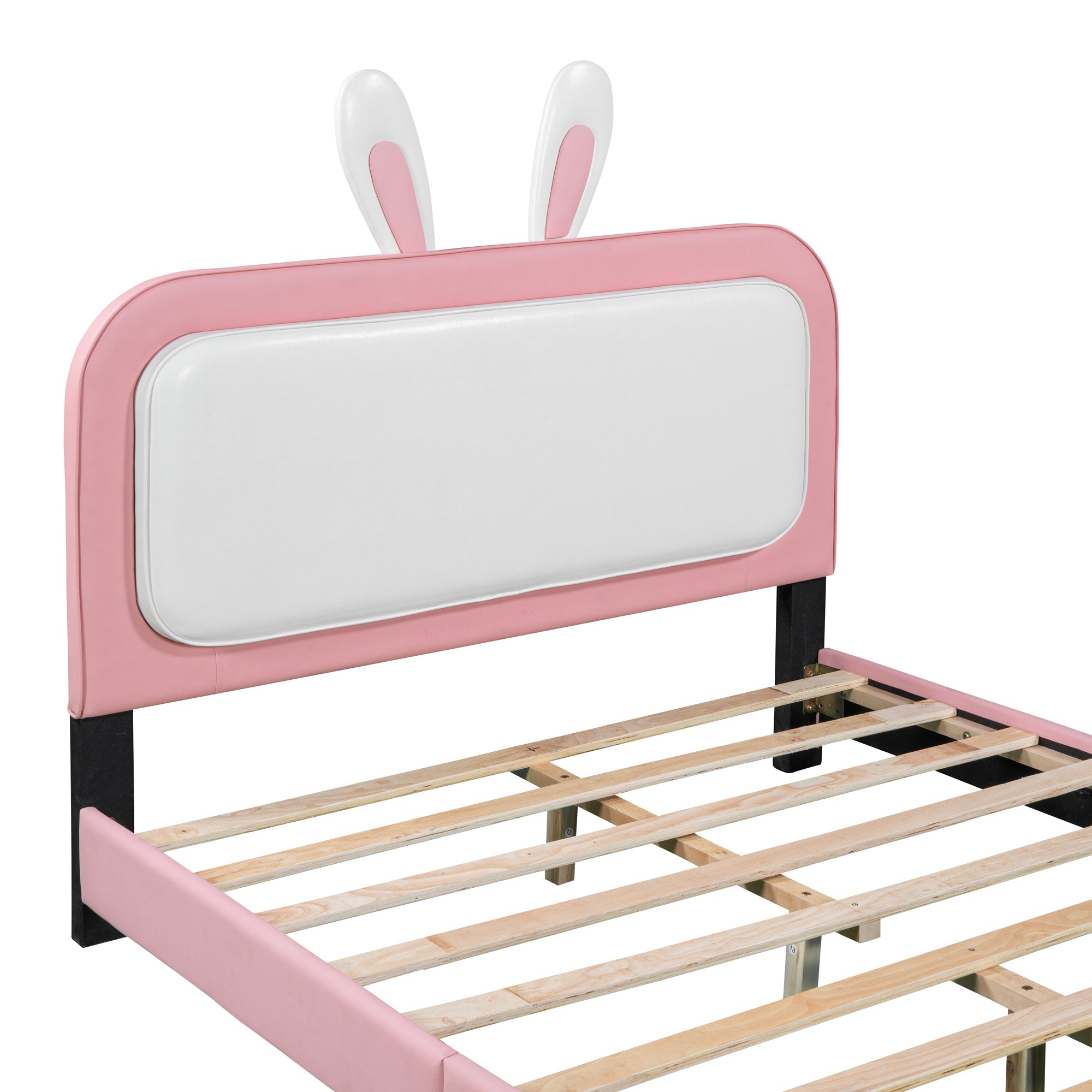Bunny Twin or Full White and Pink Faux Leather Platform Bed