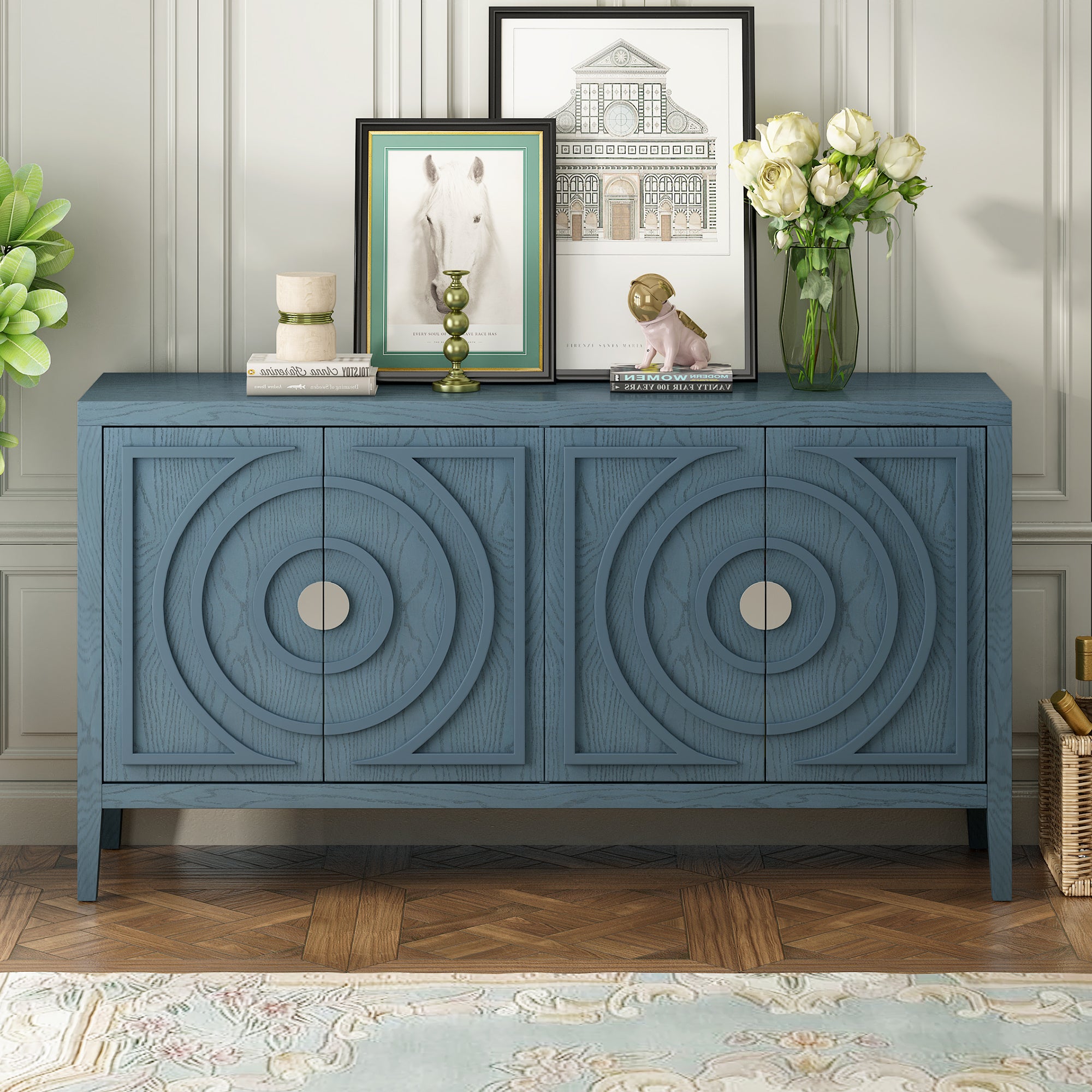 Bryson 60" Antique Blue Accent Console Table Sideboard