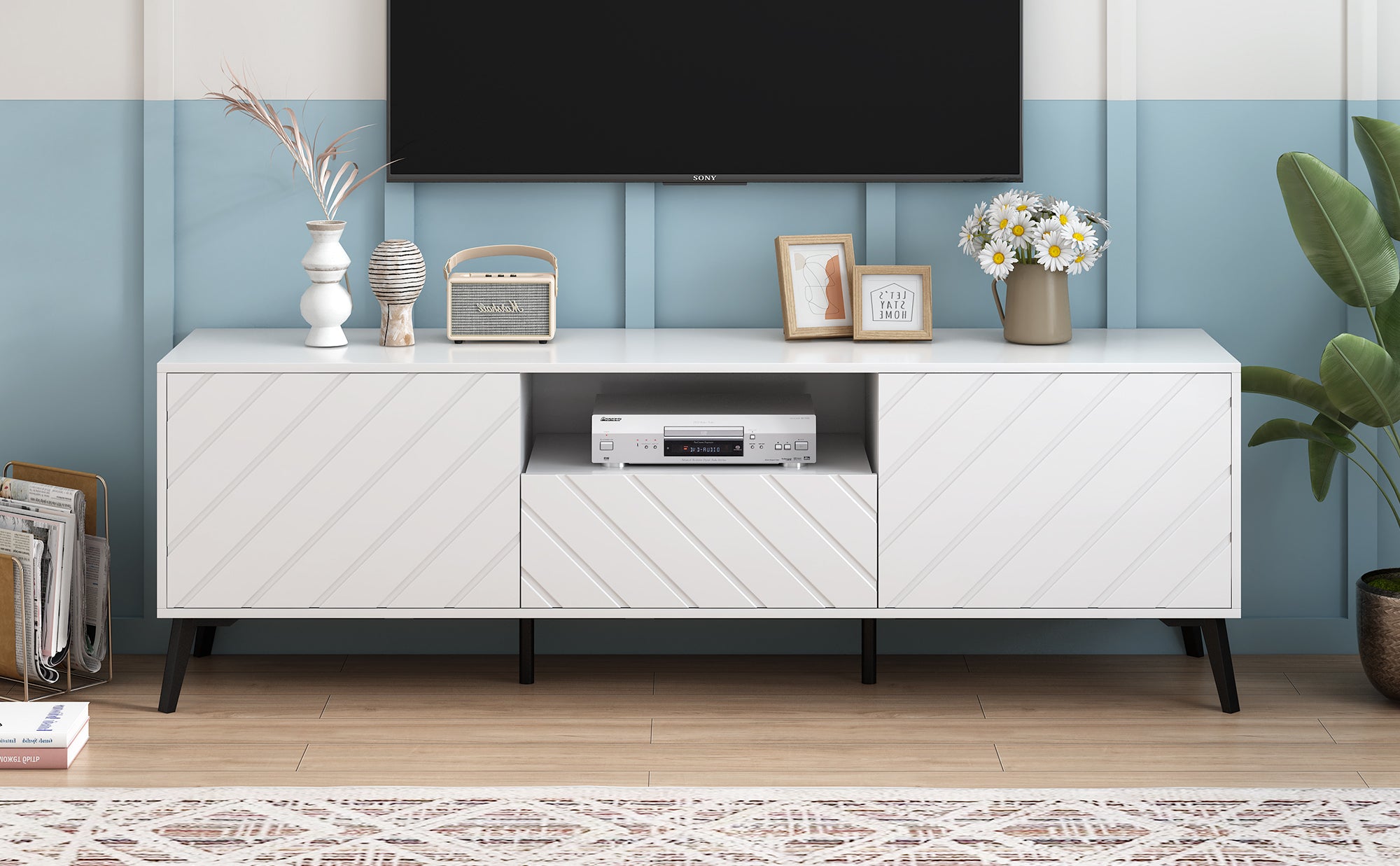 66.90" White Modern TV Stand with Storage Fits TV up to 75"
