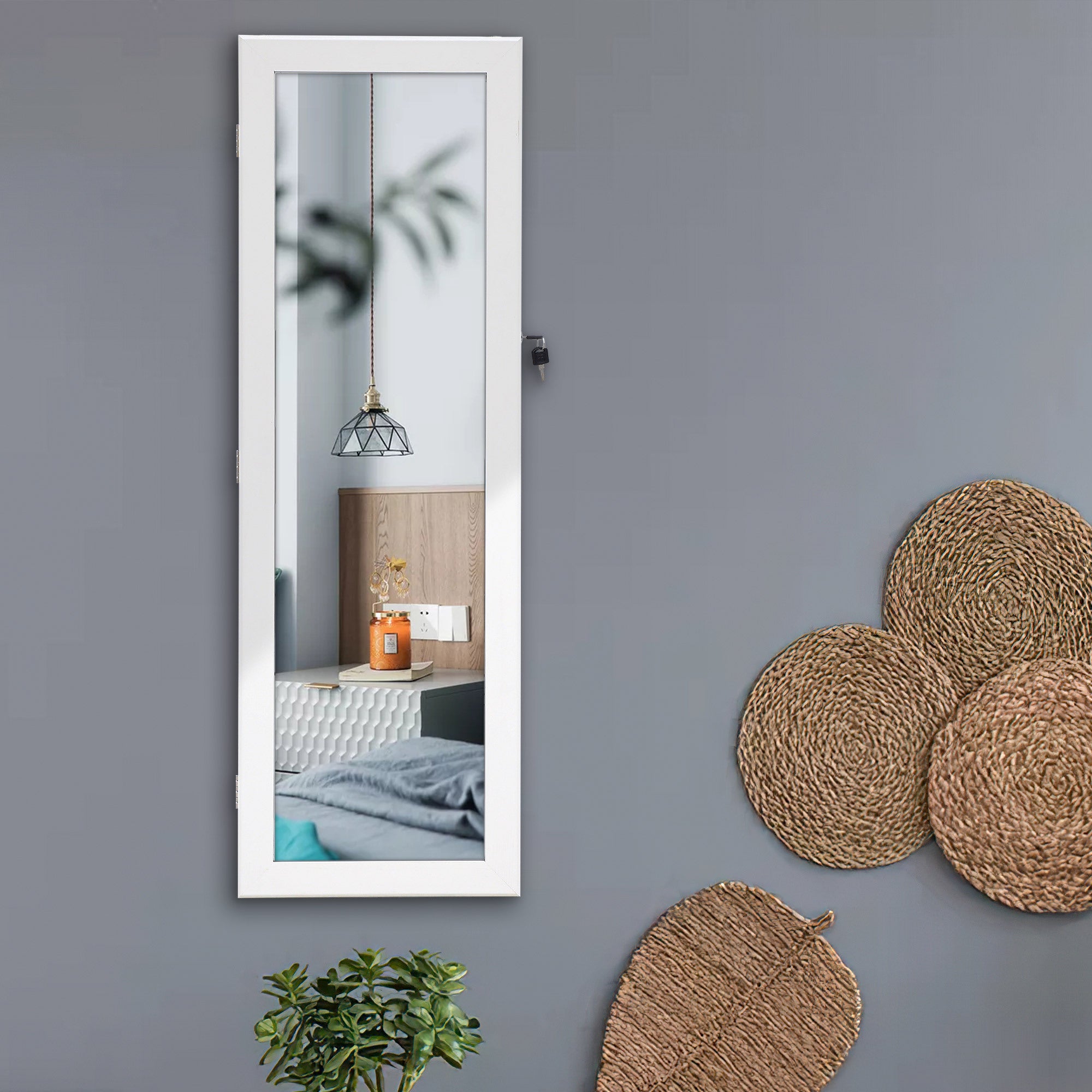 White Jewelry Storage Mirror Cabinet Can Be Hung On The Door Or Wall