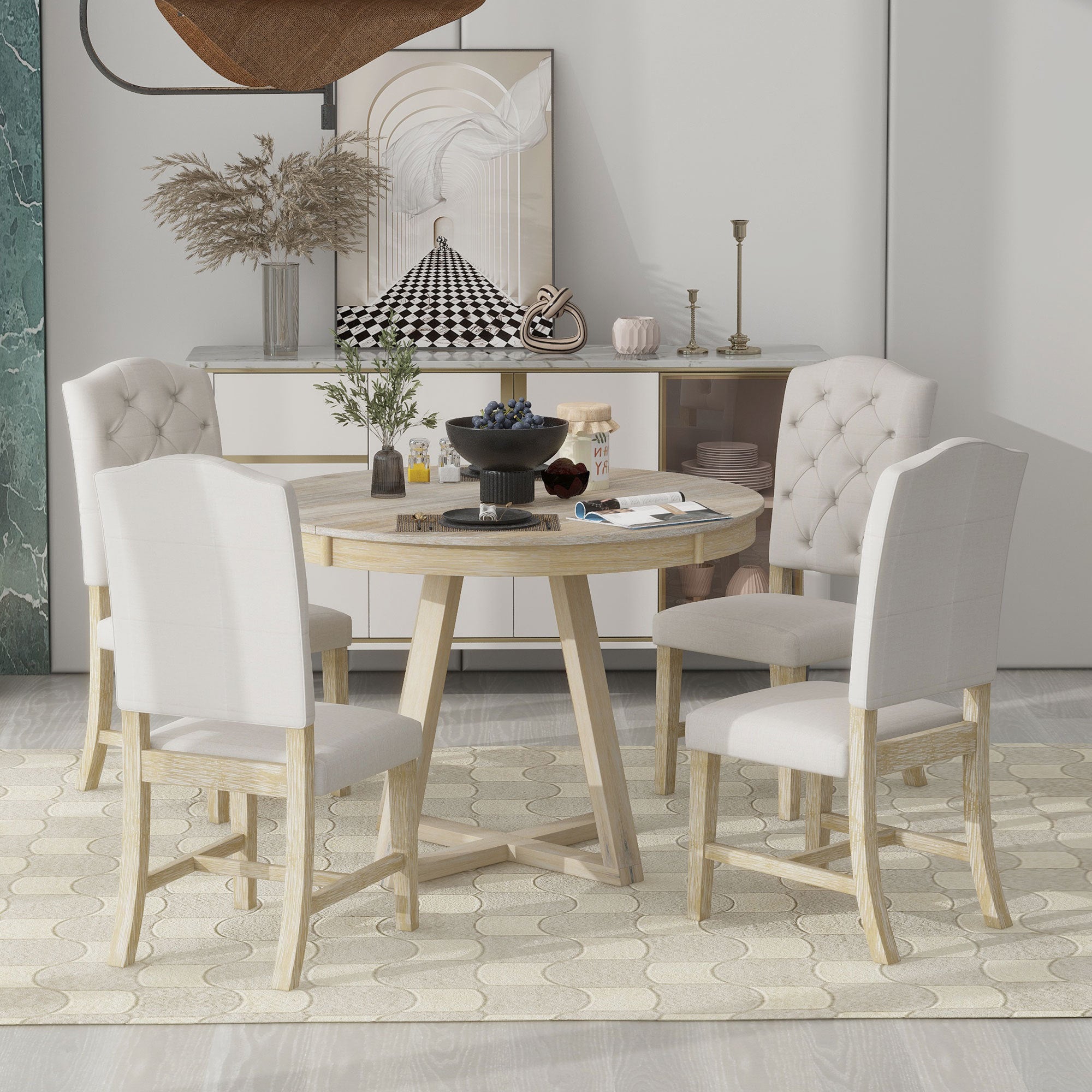 Alston 5 Piece Round to Oval Dining Set With 16" Drop Leaf