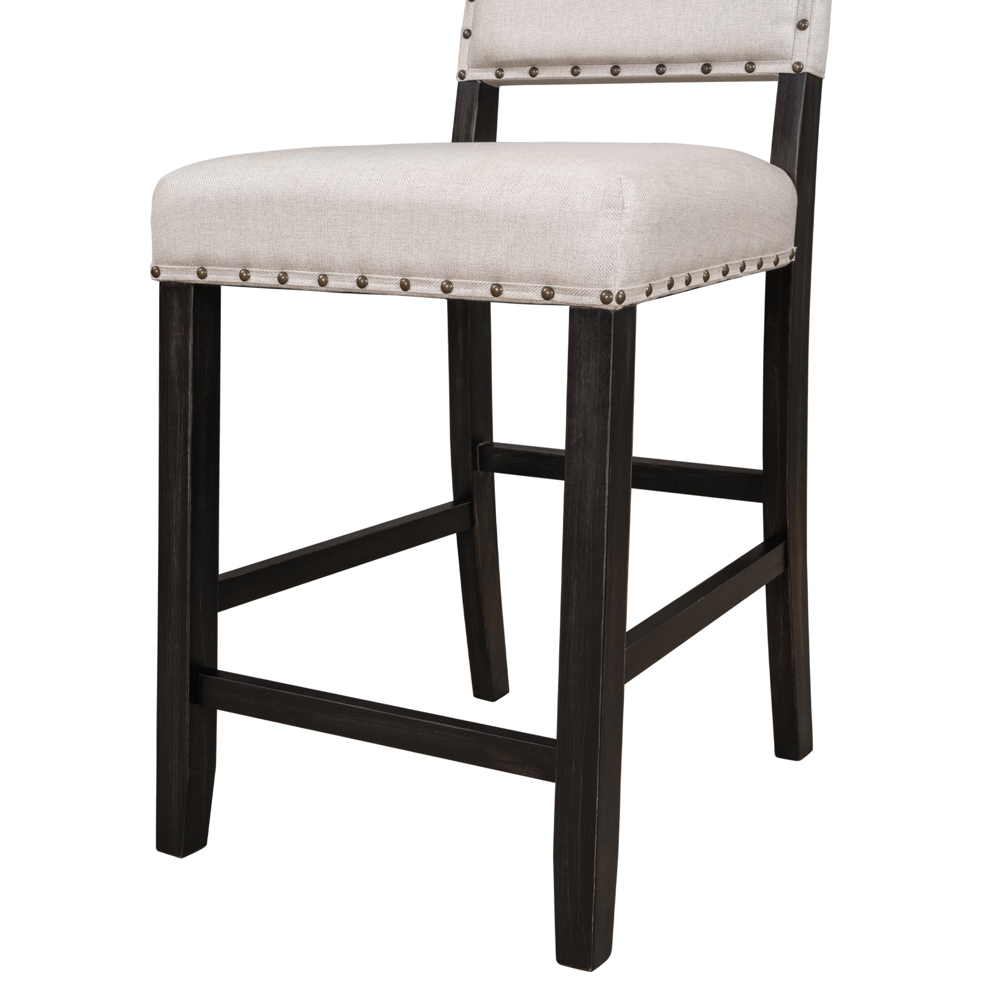 Set of 2 Pieces Beige Counter Height Stools with Nailhead Trim and Wood Legs