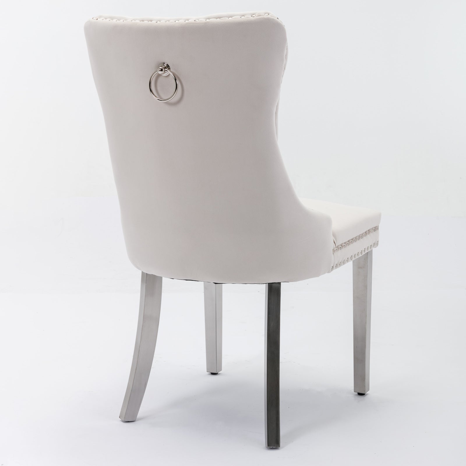Chloe Set of 2 Beige Velvet Dining Chairs with Chrome Stainless Legs