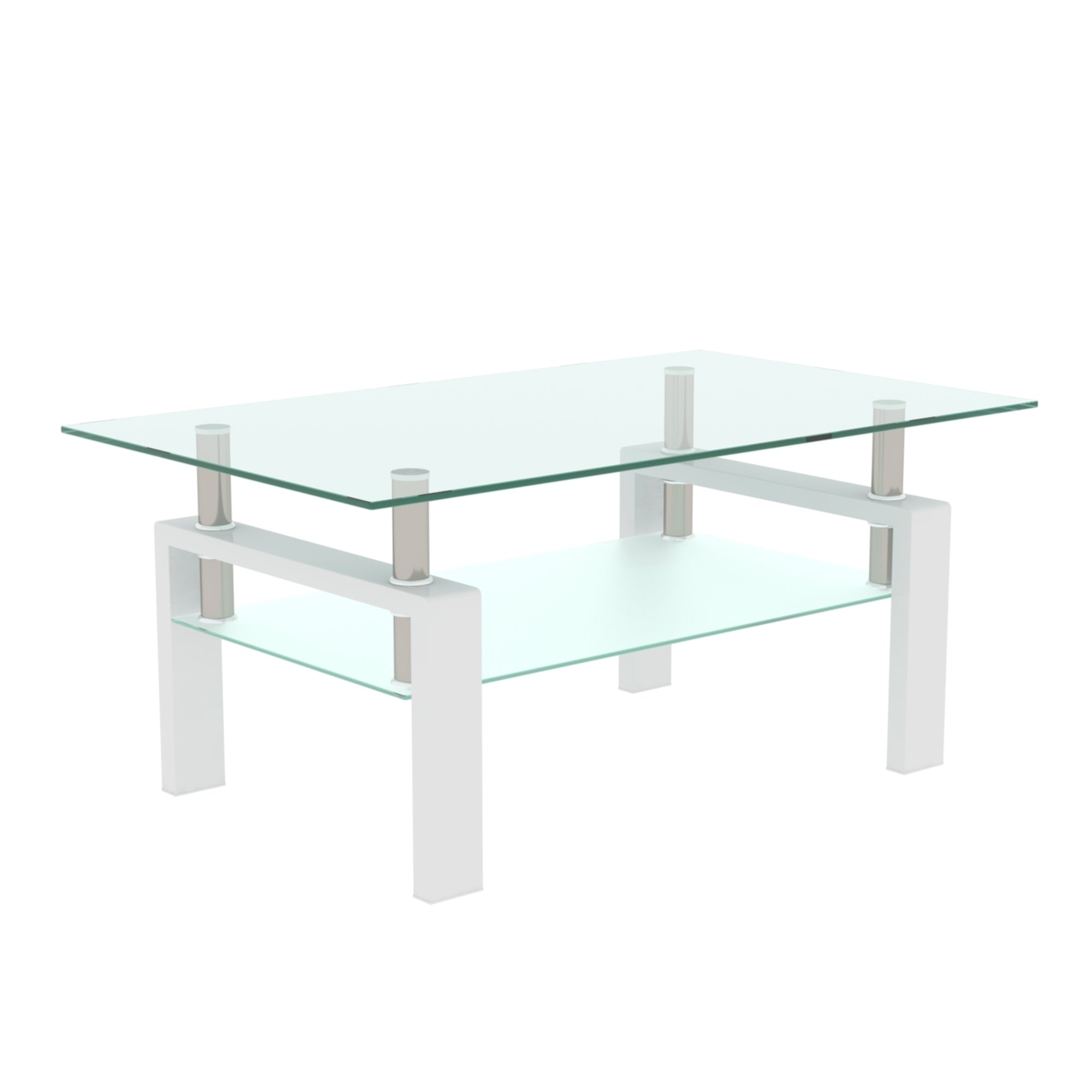 Modern White Rectangle Coffee Table with Undershelf