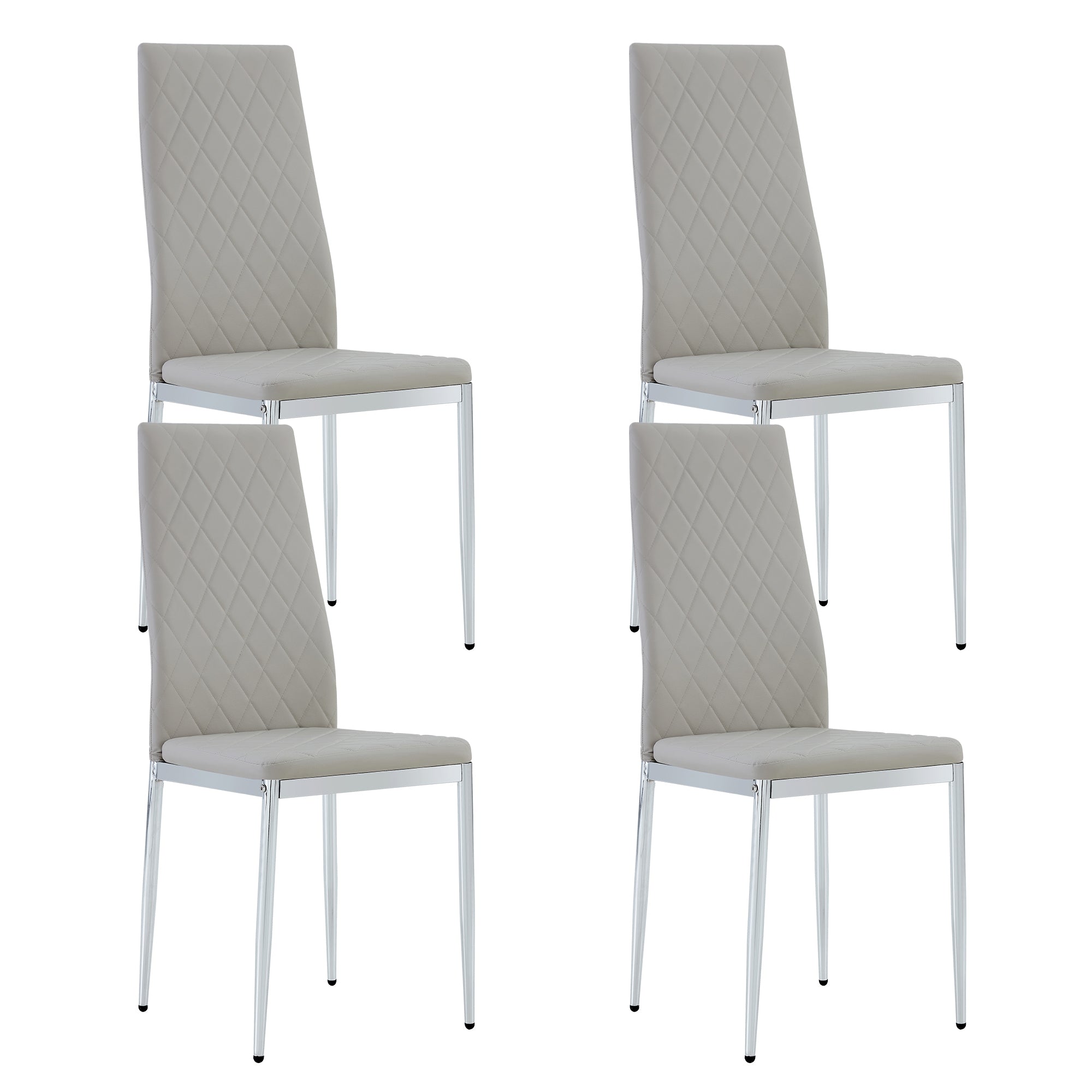 Set of 4Pc Modern Light Gray Faux Leather Dining chairs with Chromed Legs