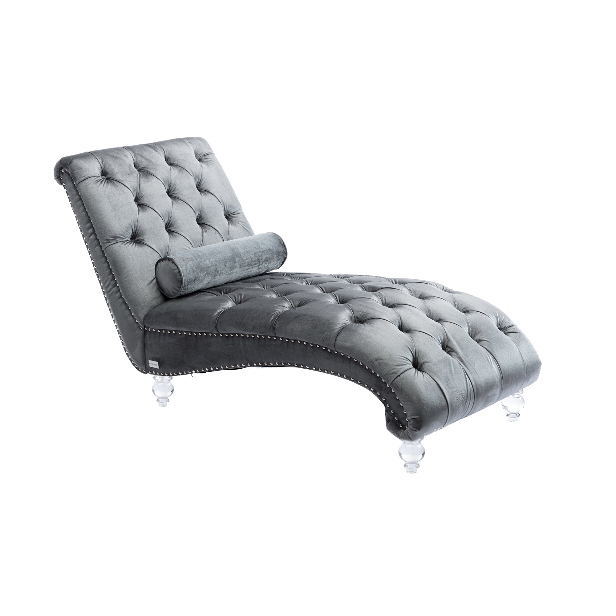 Claire Modern Velvet Chaise Lounge with Acrylic Legs