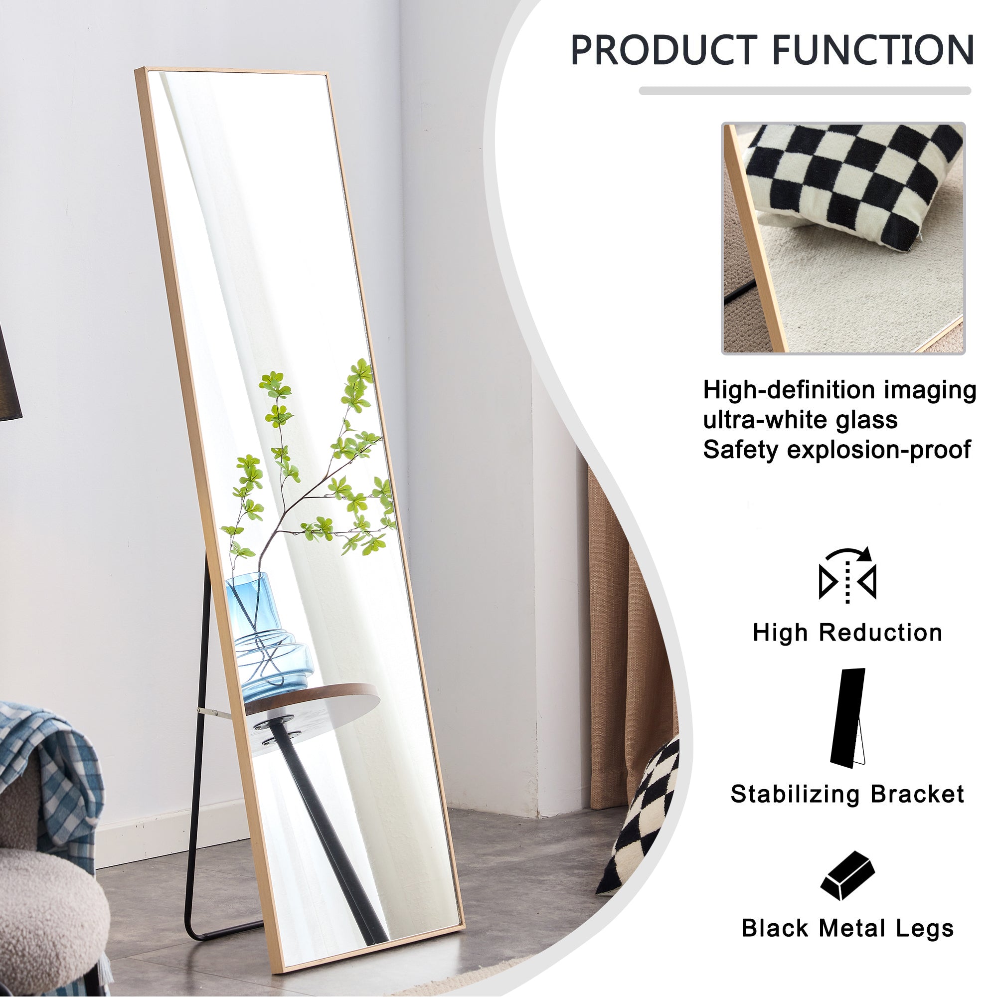 60" Tall Standing Mirror with Light Oak Wood Frame