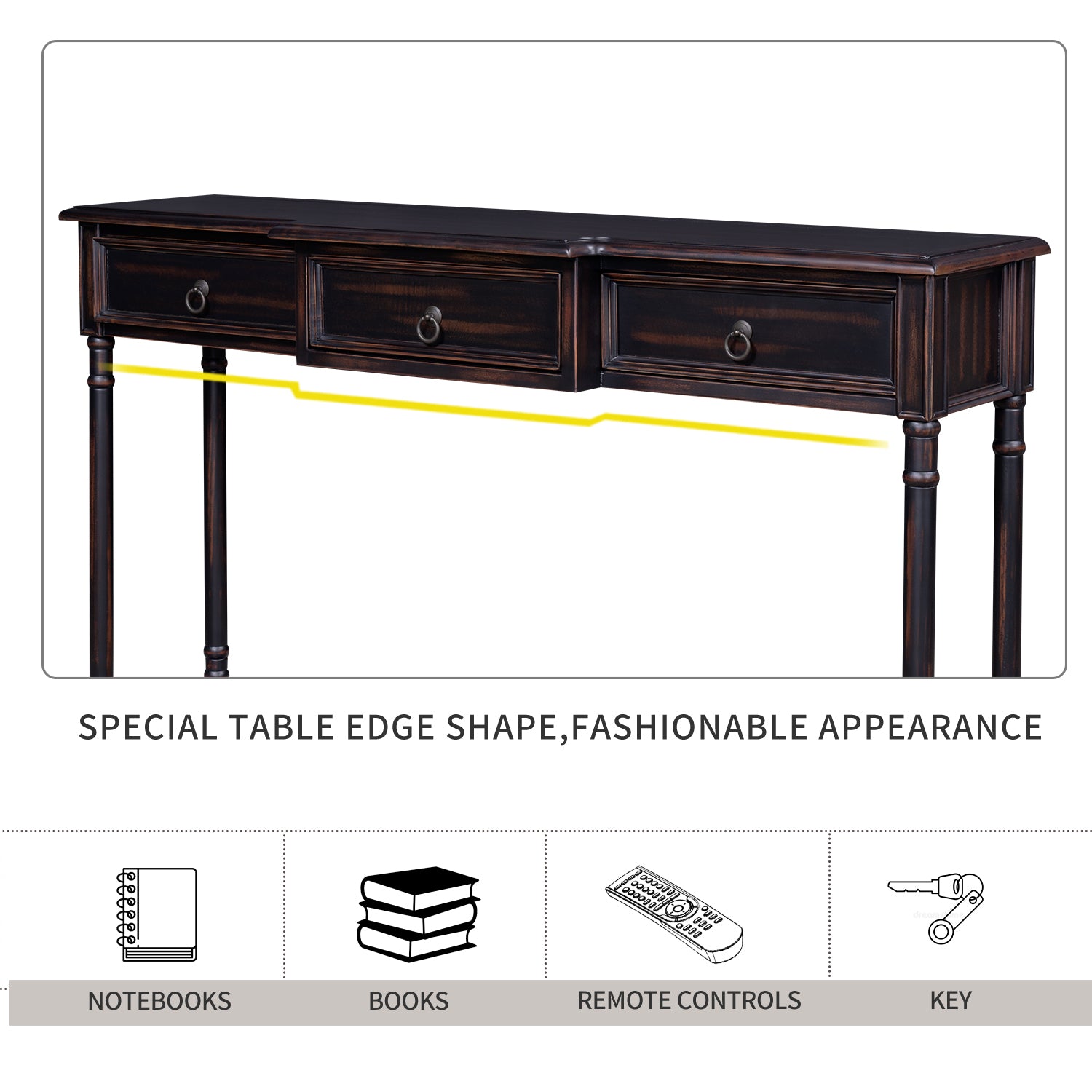 51" Console Table with Storage and Shelf, Sofa Table, accent cabinet, distressed black finish