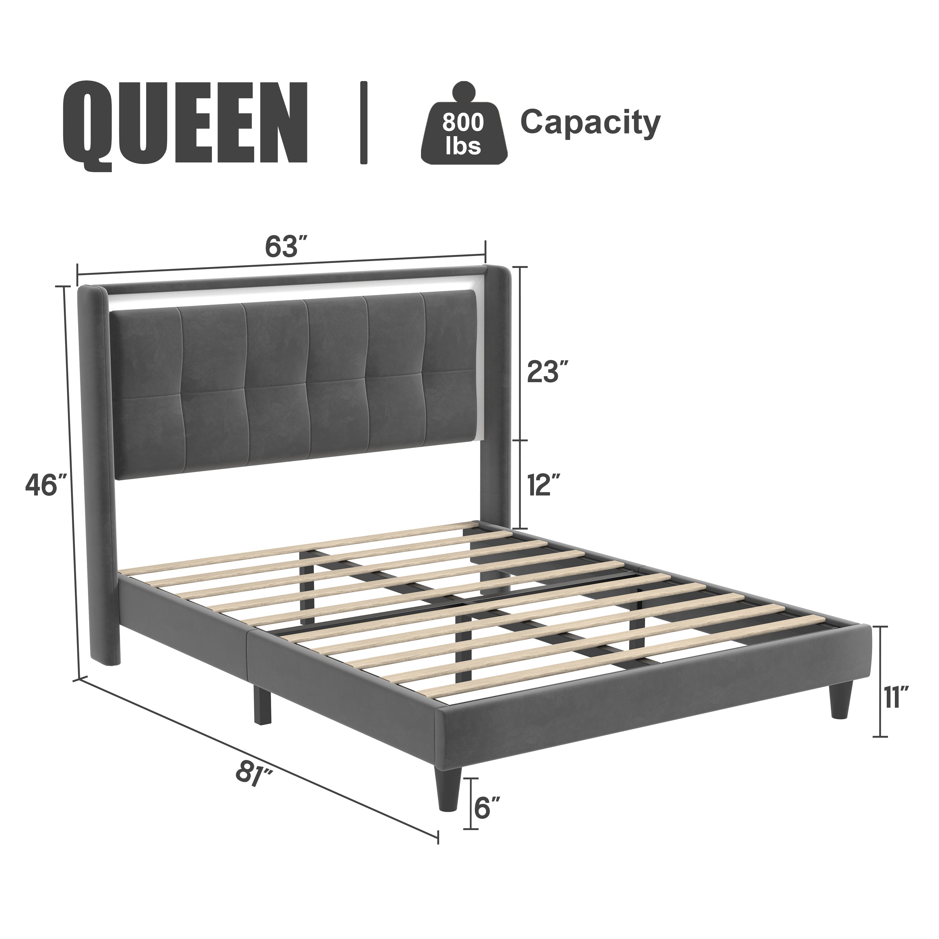 Lance Dark Grey Velvet Queen Platform Bed