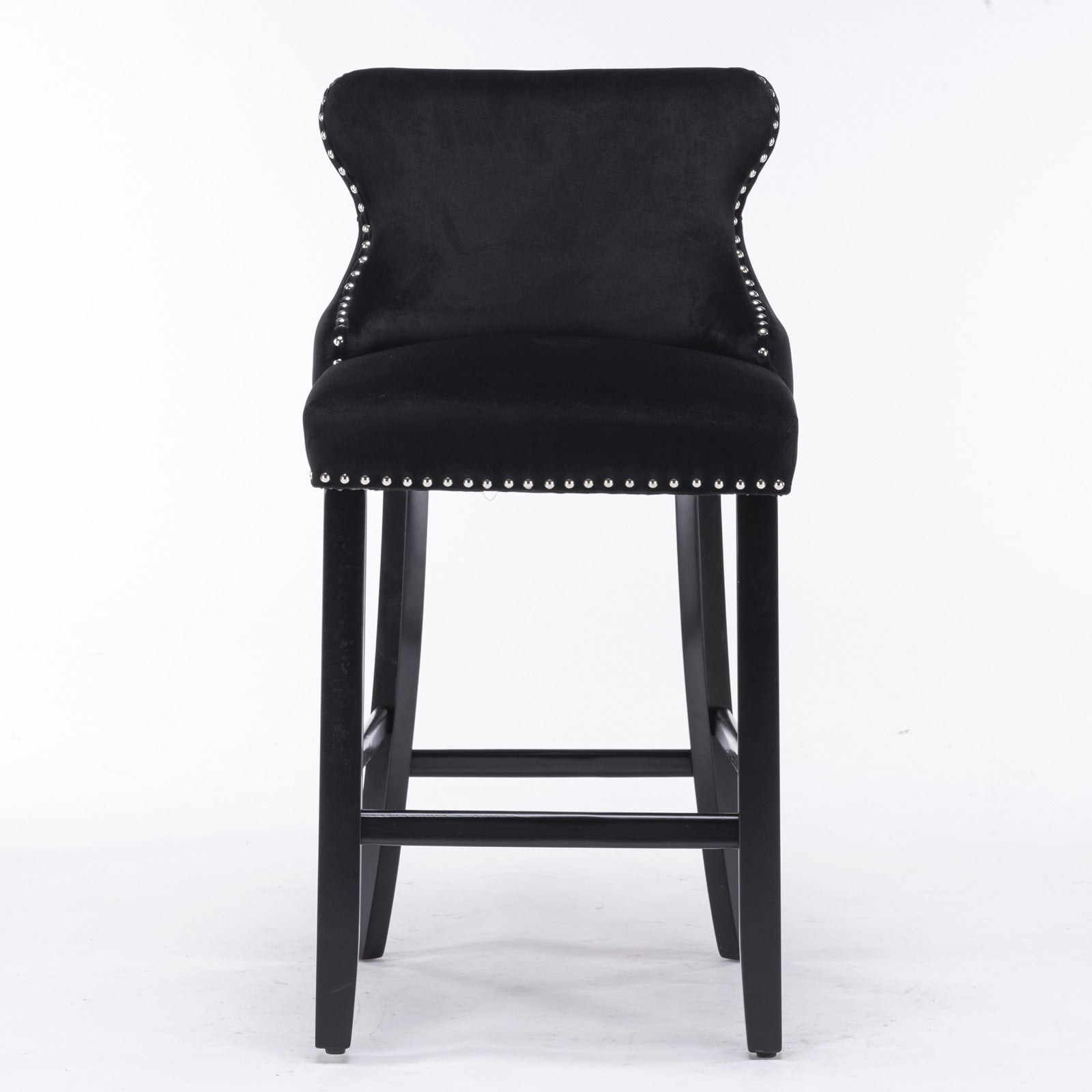 Set of 2 Black Velvet Counter Stools With Tufted Back and Nailhead Trim