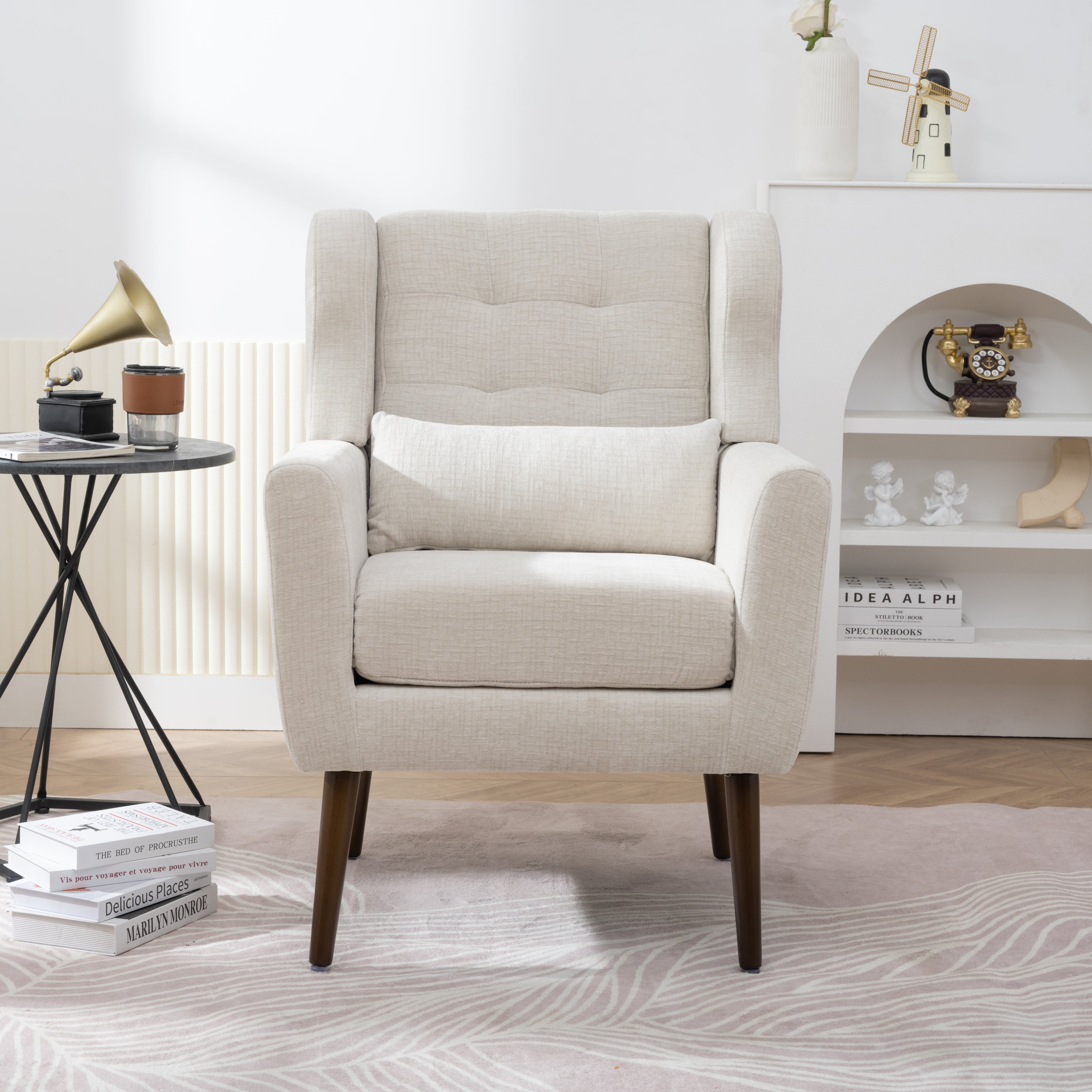 Elyssa Beige Chenille Fabric Modern Accent Chair