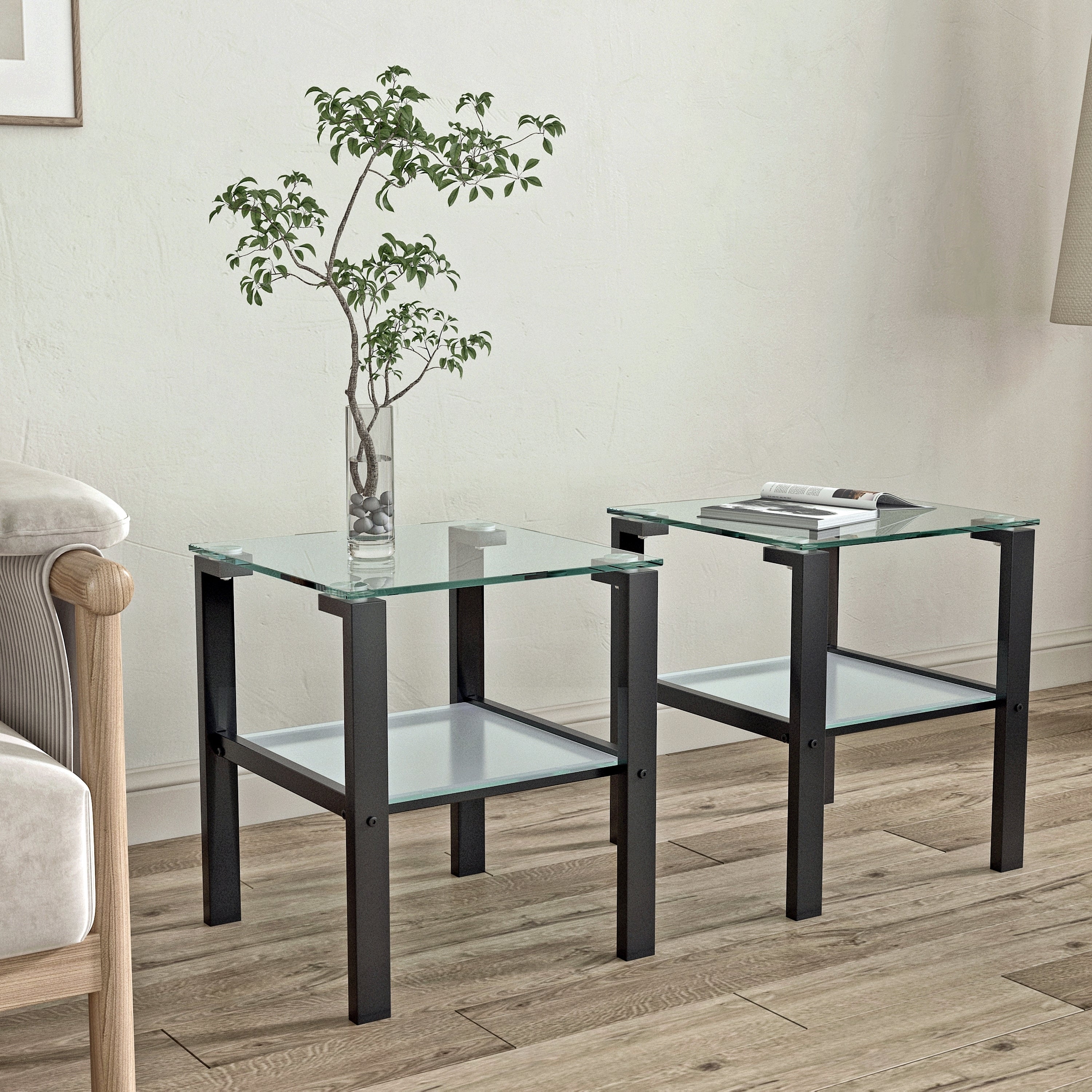 Ricco Set of 2 Square Clear Glass End Tables