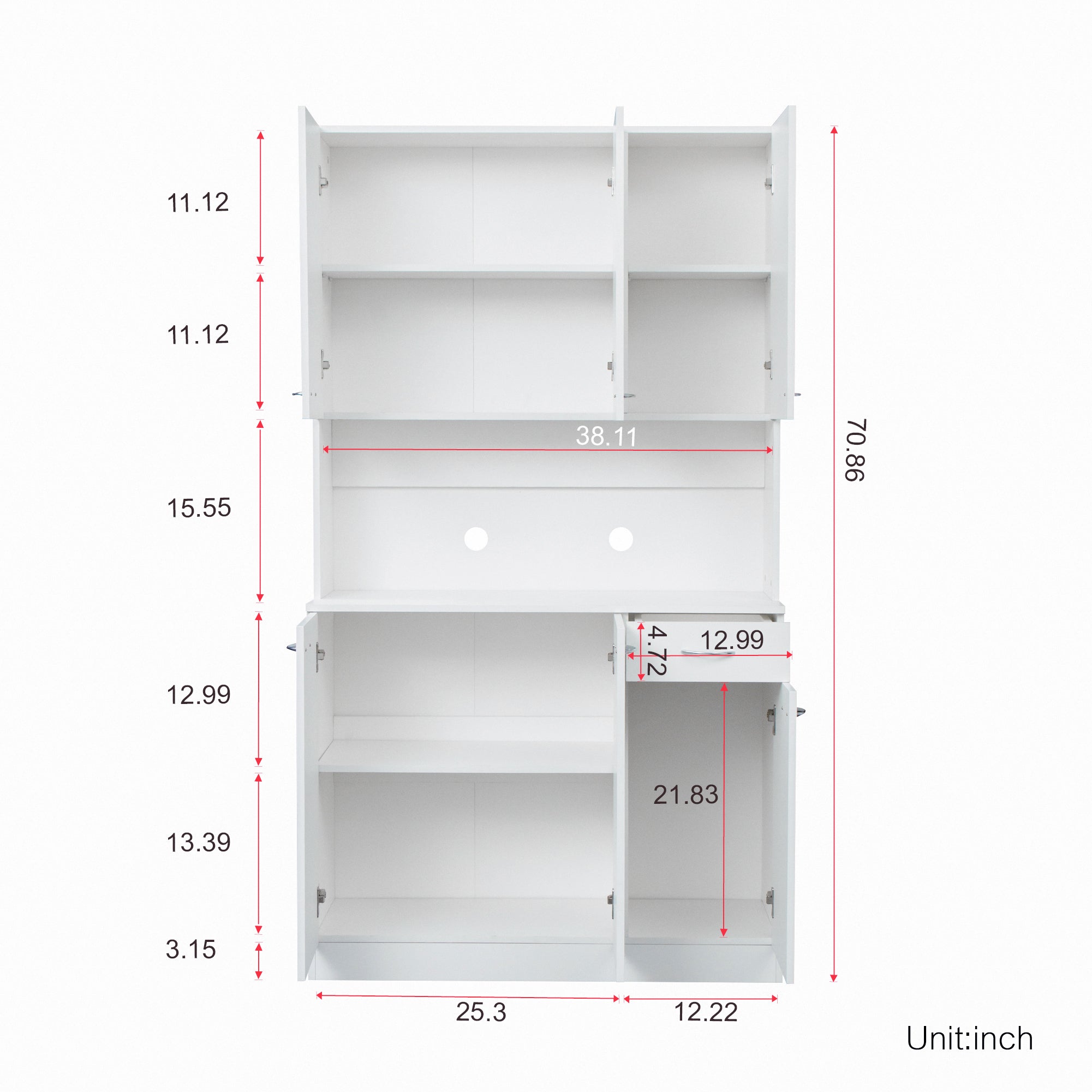 70.87" Tall White Storage Organize Cabinet, Pantry Cabinet, Garage Cabinet
