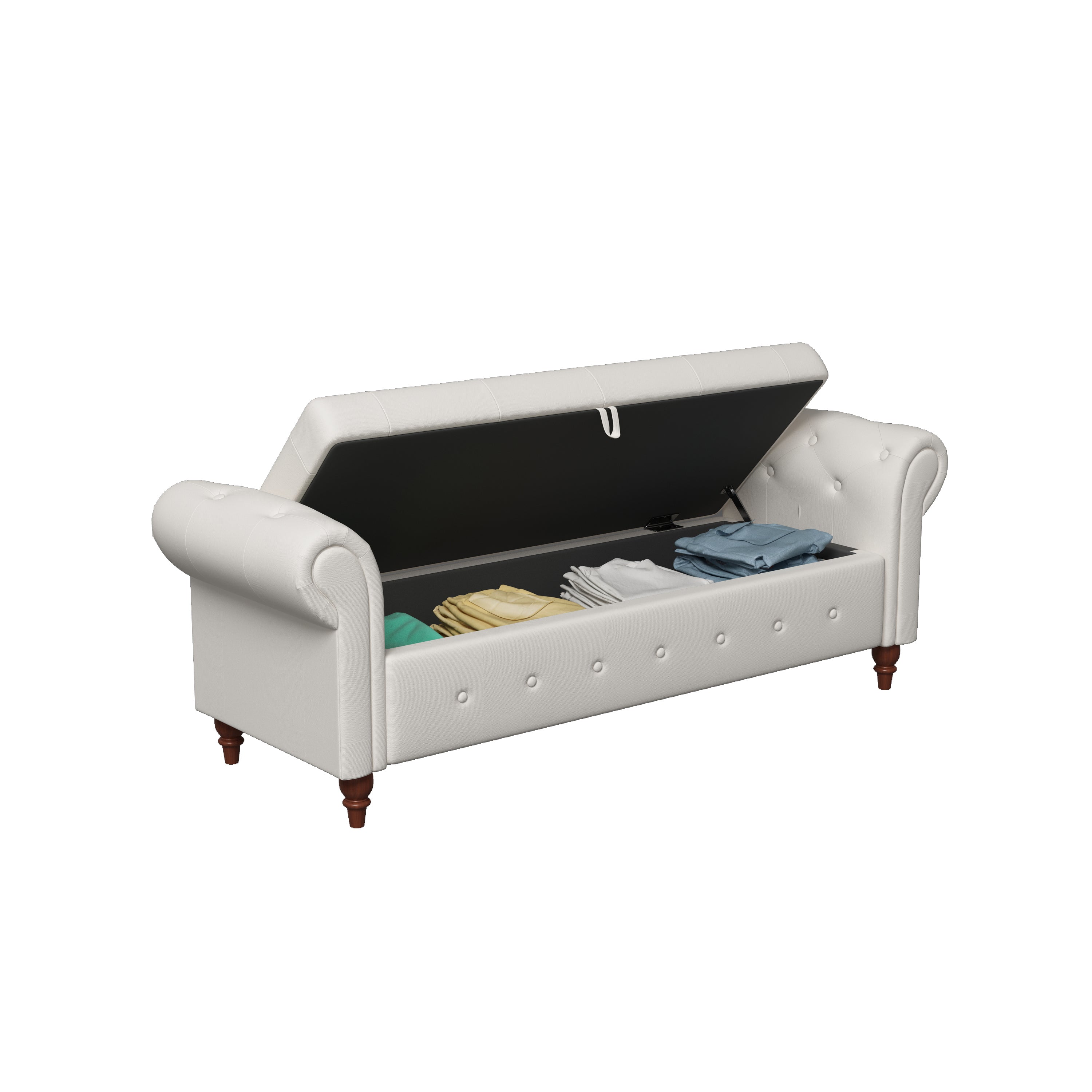 Madelyn 63" Beige Fabric Storage Seating Bench, Entryway Bench, Bedroom Bench