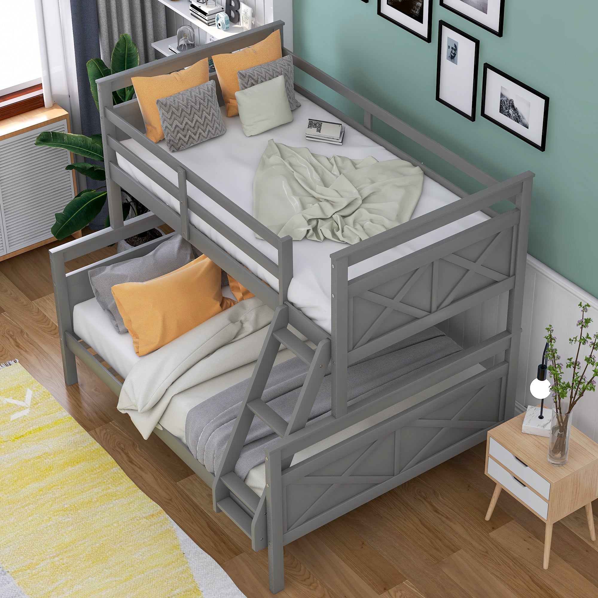 Stella Gray Wood Twin over Full Convertible Bunk Bed with ladder