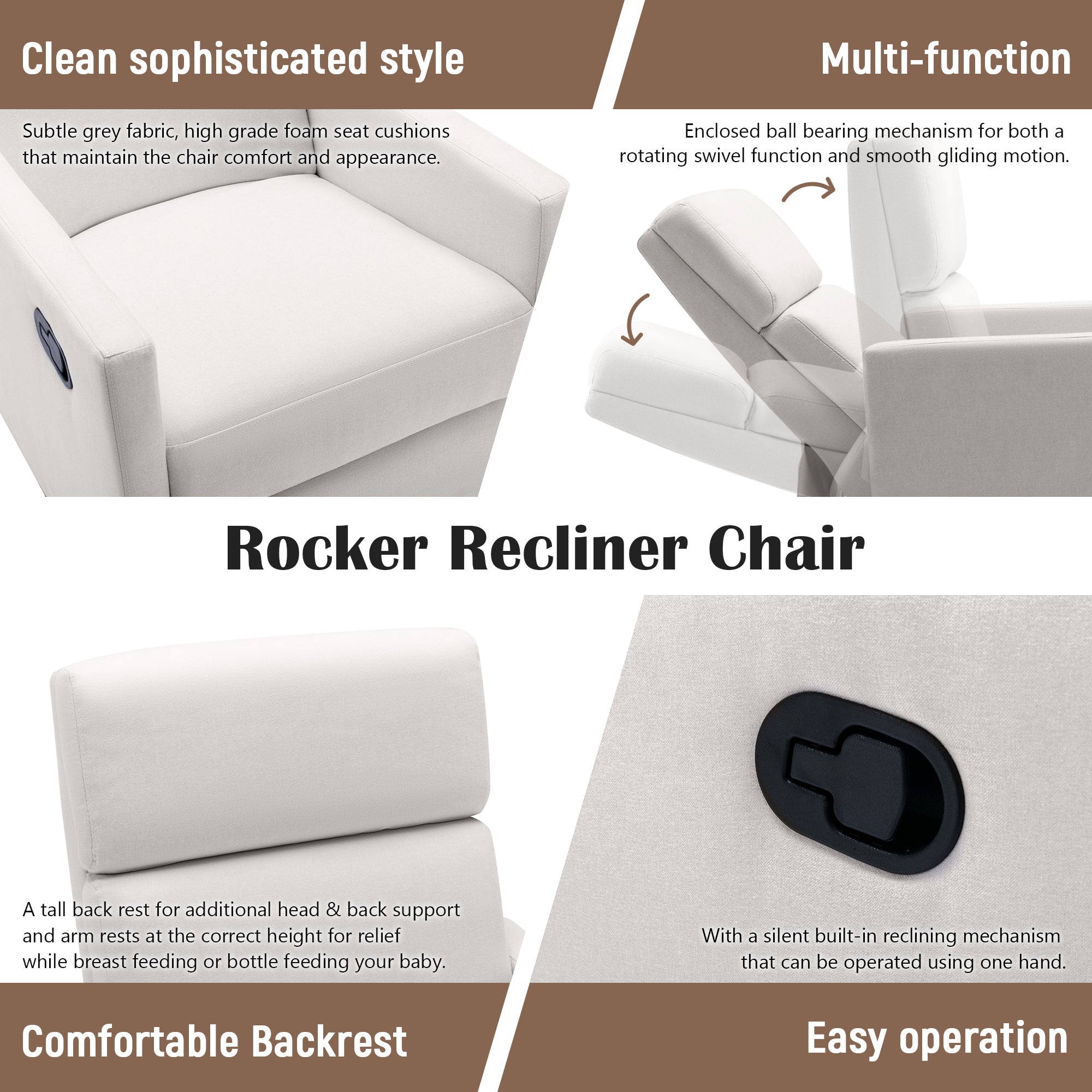 Ricardo Beige Linen Swivel Rocker Glider Recliner Chair