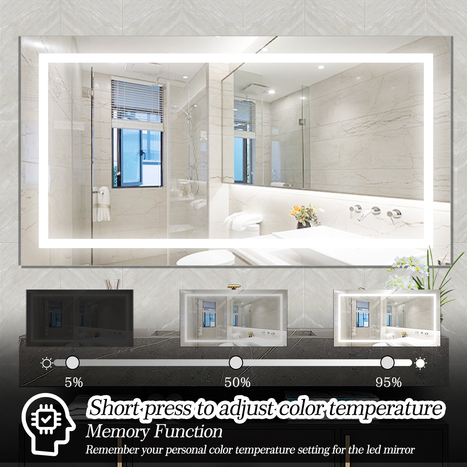 60" x 32" LED Bathroom Vanity Mirror with Touch Control Anti-Fog & Dimming