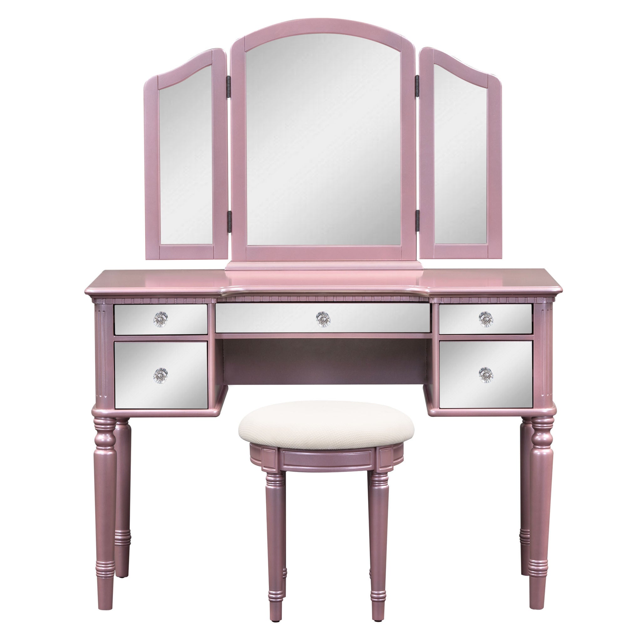 43" Rose Makeup Vanity Dressing Table Set with Mirrored Drawers and Stool