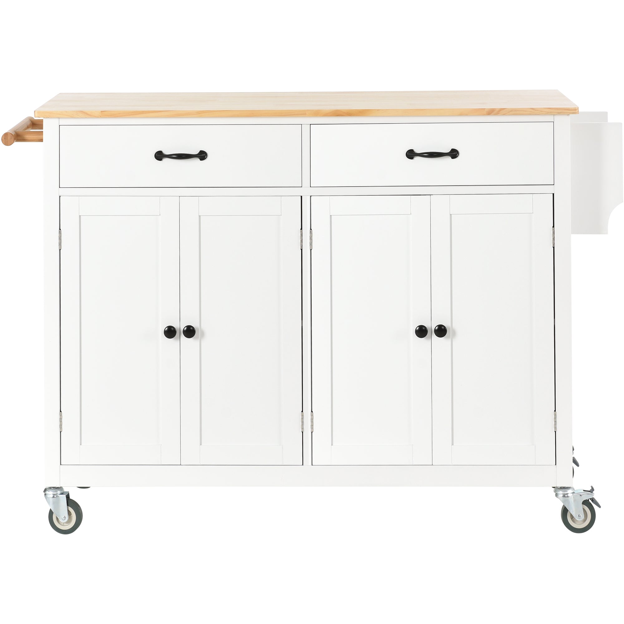54.33" White Kitchen Island Cart with Solid Wood Top and Locking Wheels