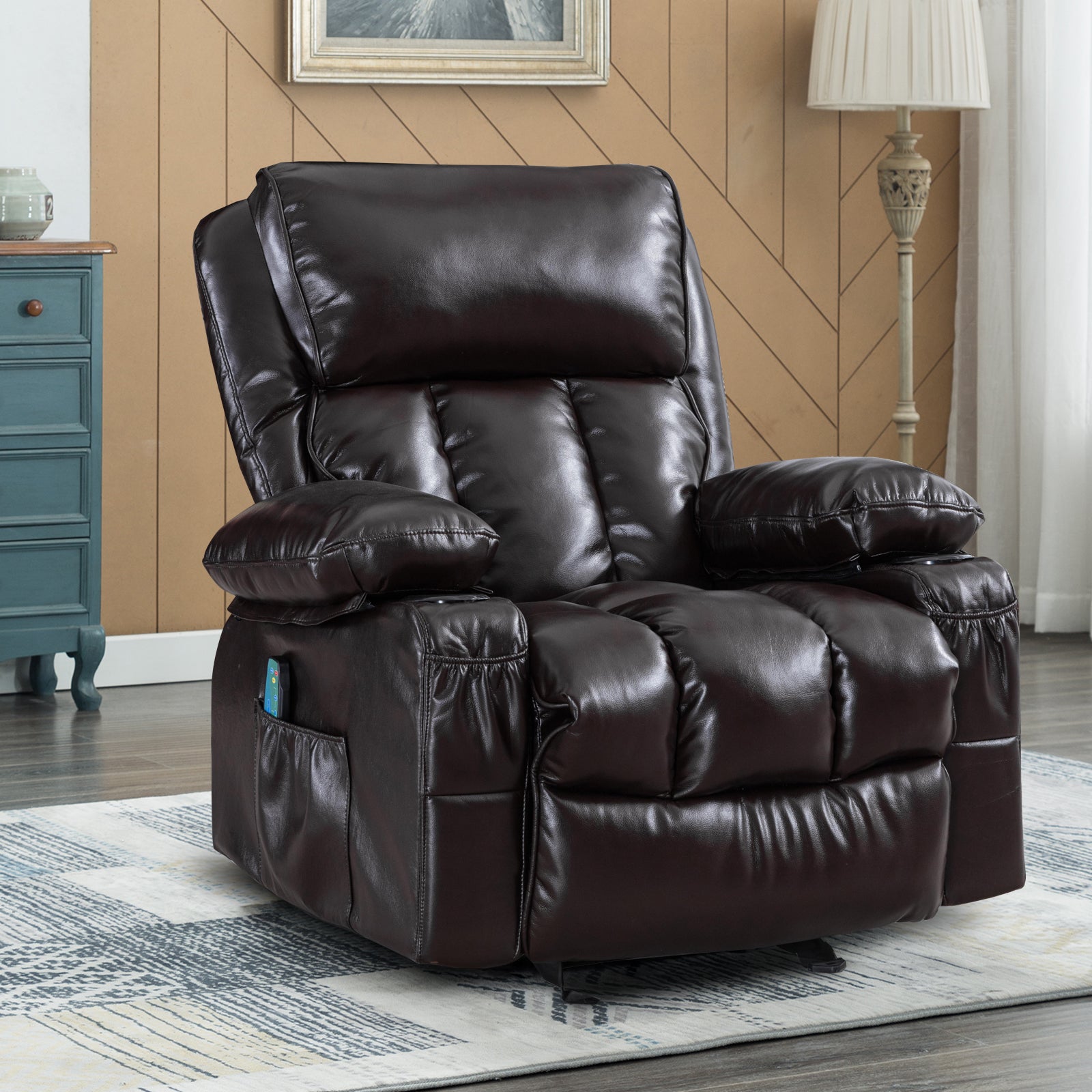Austin Brown Faux Leather Rocker Recliner with massage and Heating