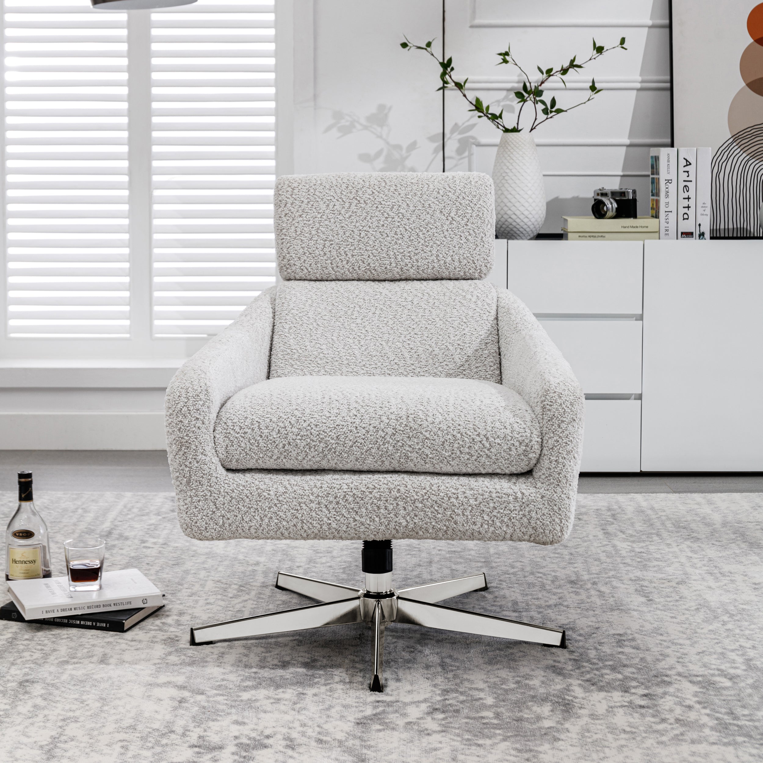 Zola Beige Linen Swivel Accent Chair with Ottoman