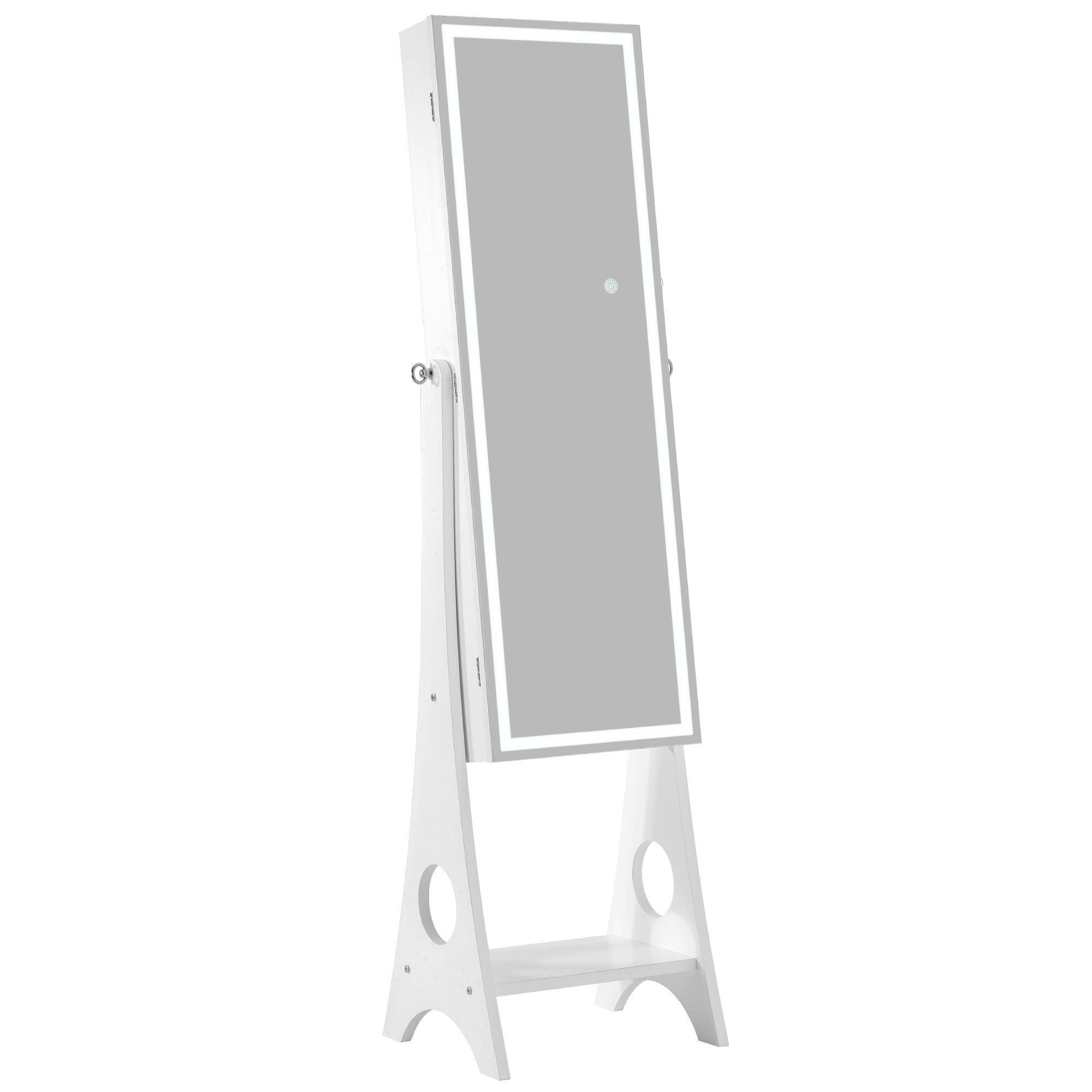 White Standing Jewelry Cabinet With Mirror and LED Lights