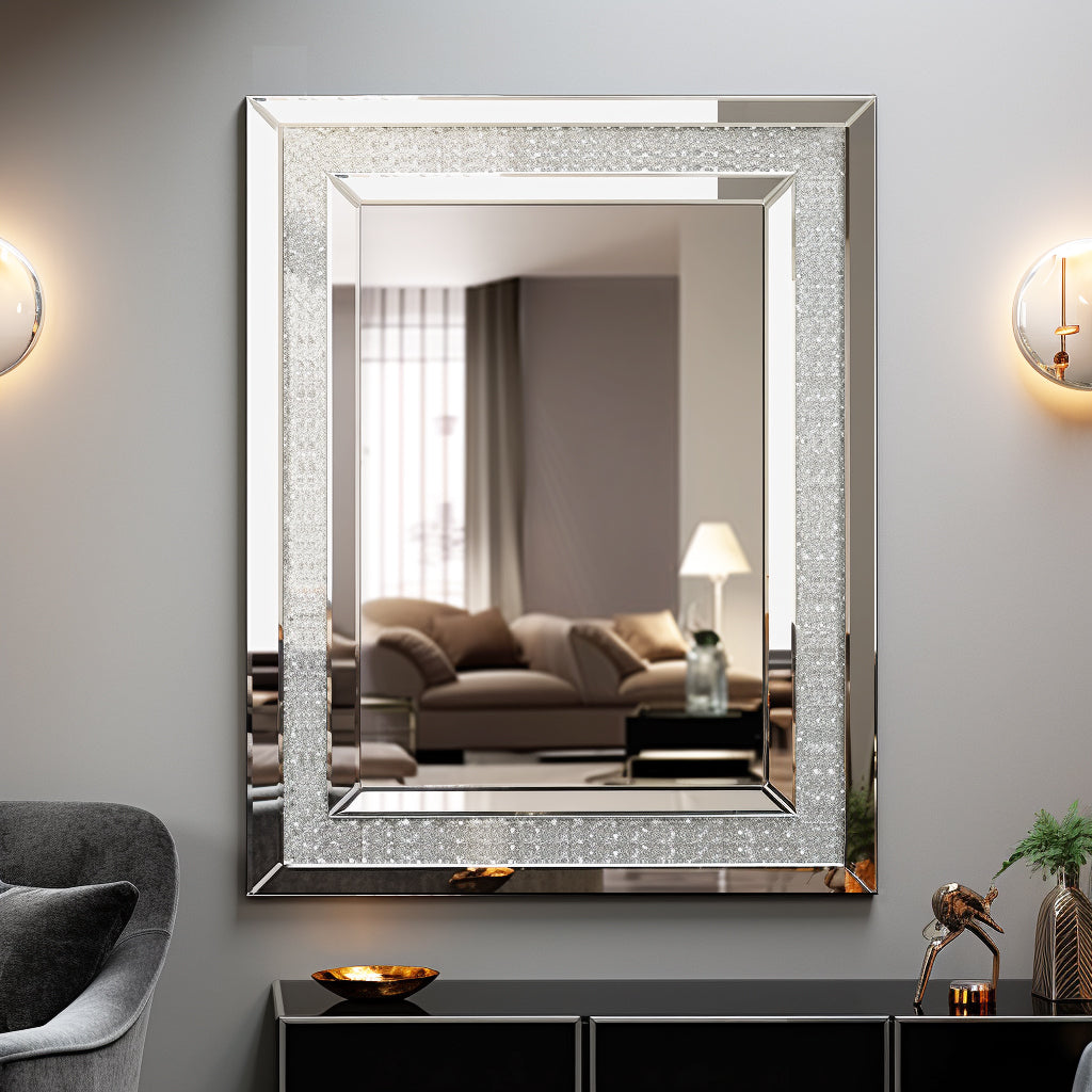32"x24" Crystal Inlay Glamorous Rectangle Wall Mirror 