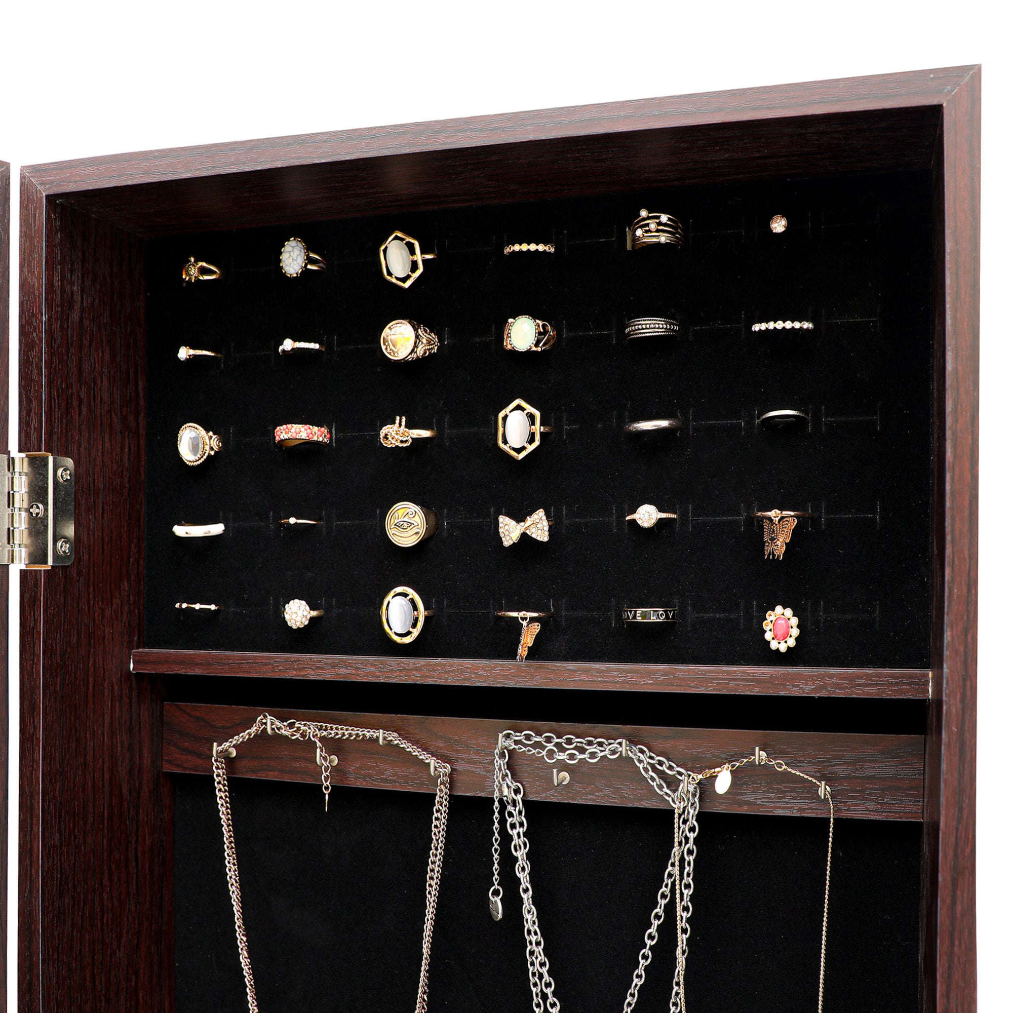 Brown Jewelry Storage Mirror Cabinet Can Be Hung On The Door Or Wall