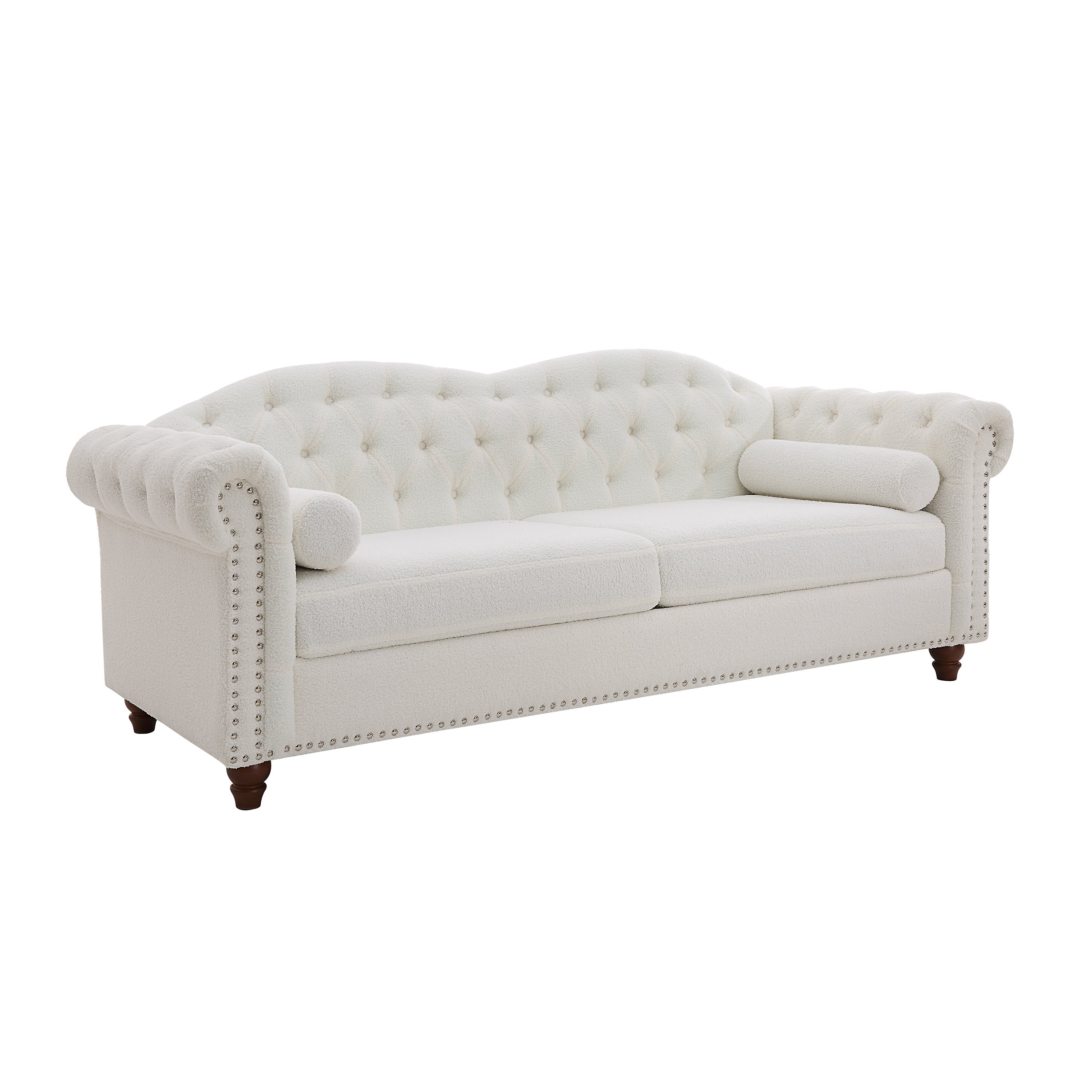 84" White Boucle Fabric Chesterfield Sofa