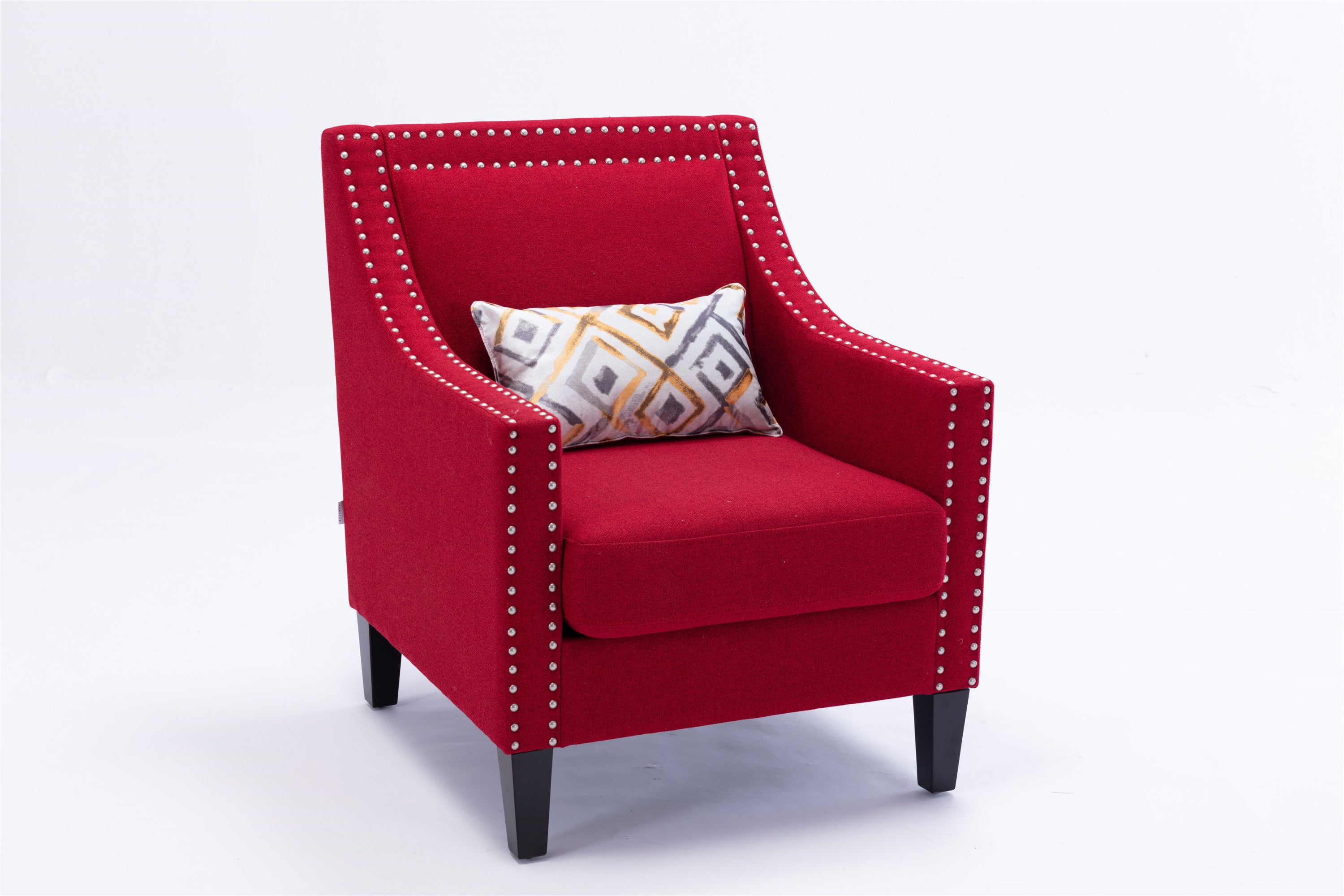 Vegas Red Linen Accent Chair With Tufted Back and Nailhead Trim