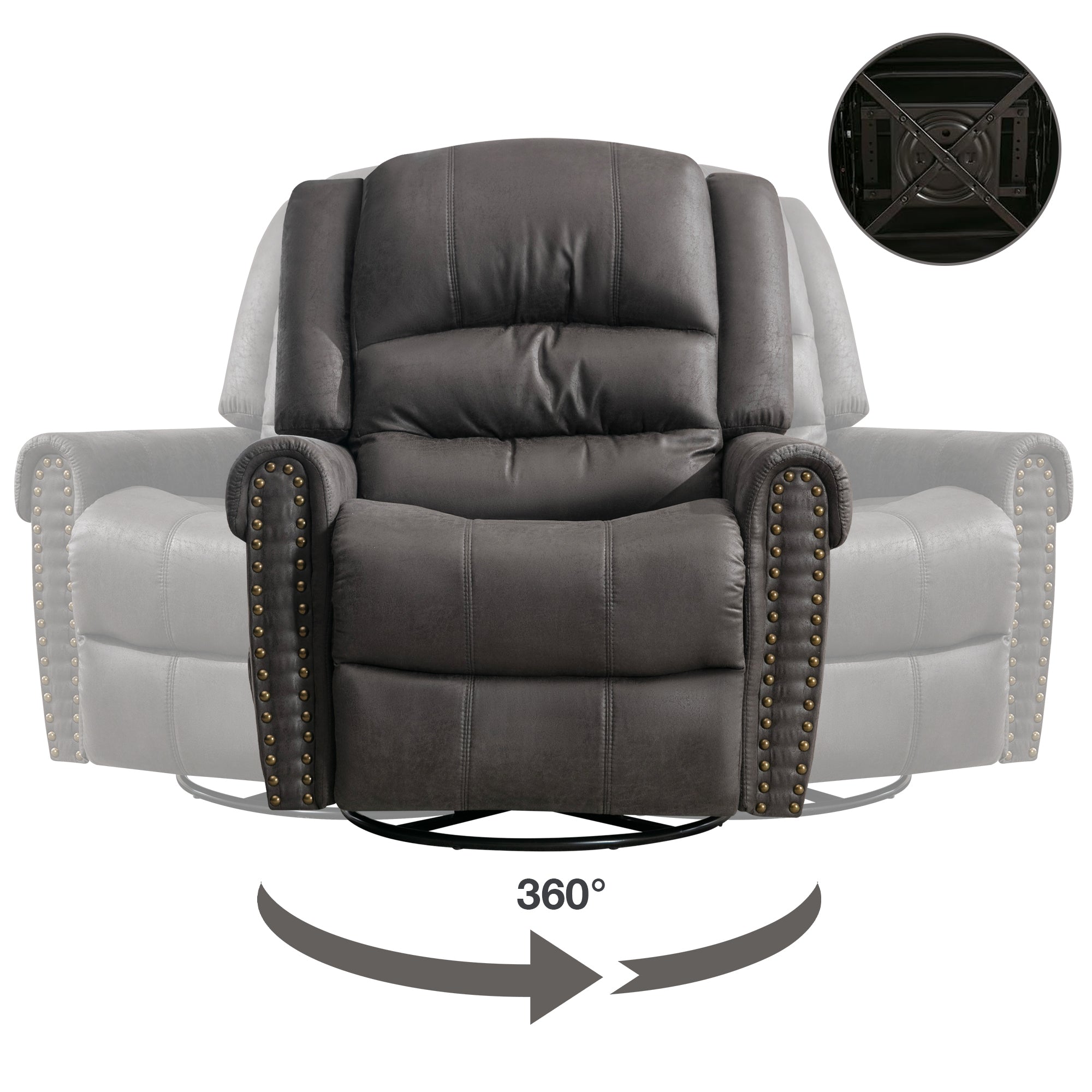 Liam Oversized Manual Pull Swivel Rocker Recliner With Vibrate Massage heat and USB Charge Port