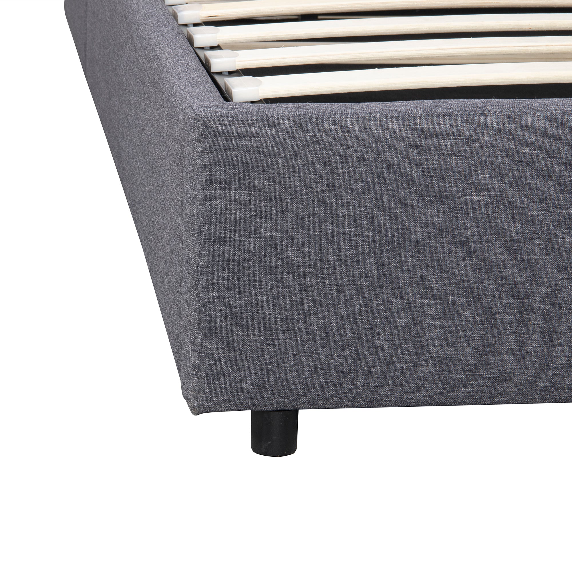 Evelyn Grey Linen Queen Platform Bed With Lifting Storage