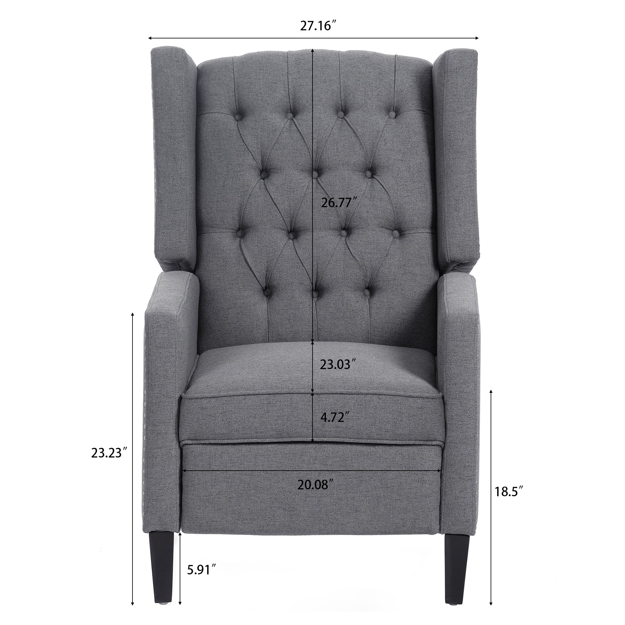 Blaine Grey Linen Fabric Pushback Recliner Wing Chair With Nailhead Trim