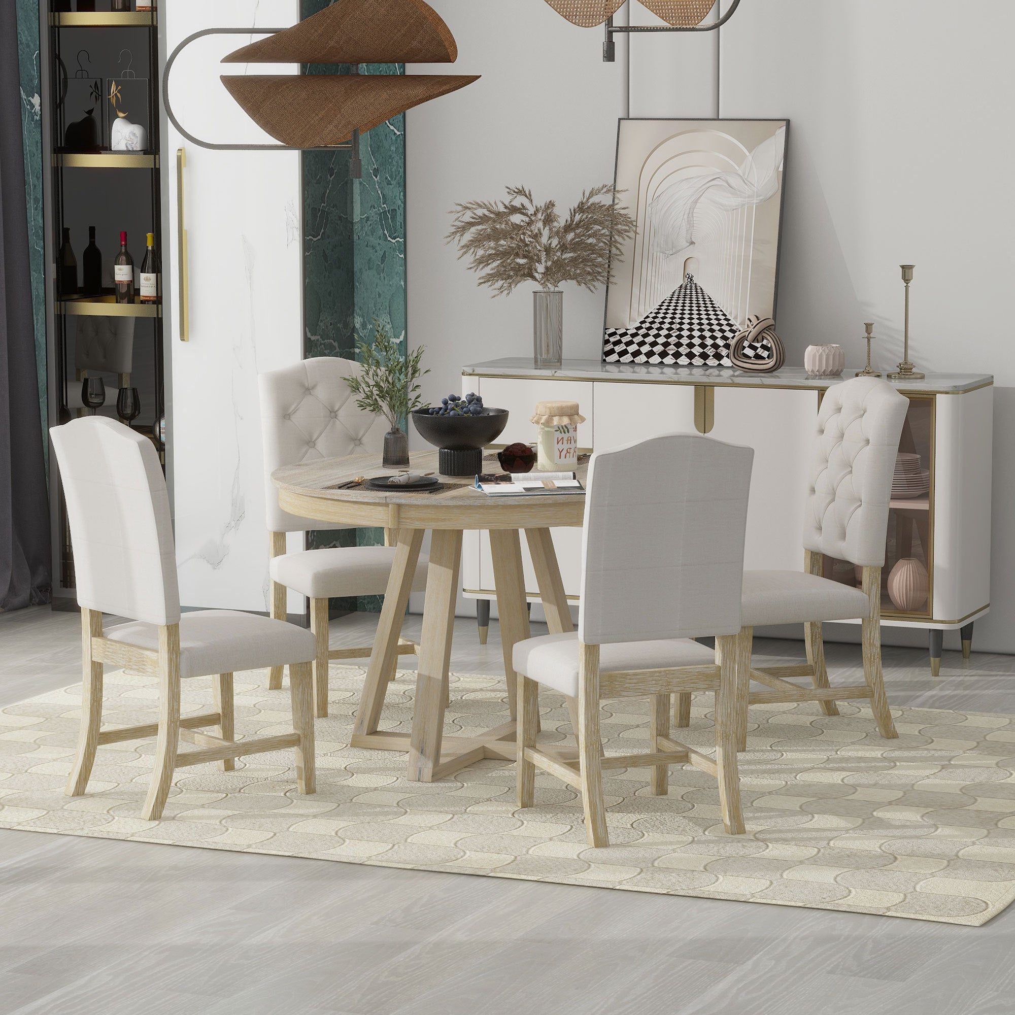 Alston 5 Piece Round to Oval Dining Set With 16" Drop Leaf
