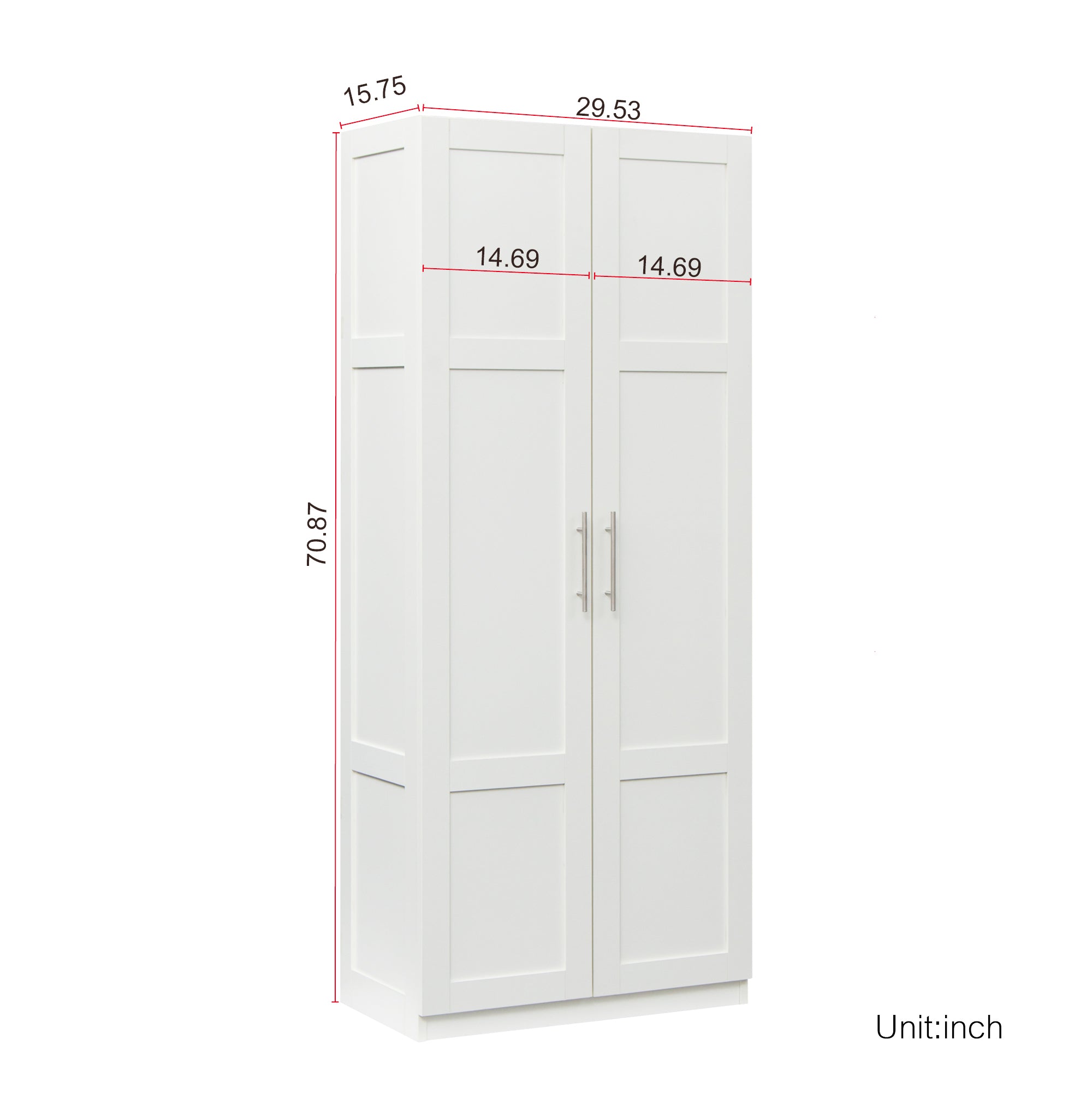 70.87" Tall White Shaker Storage Cabinet with Two Doors