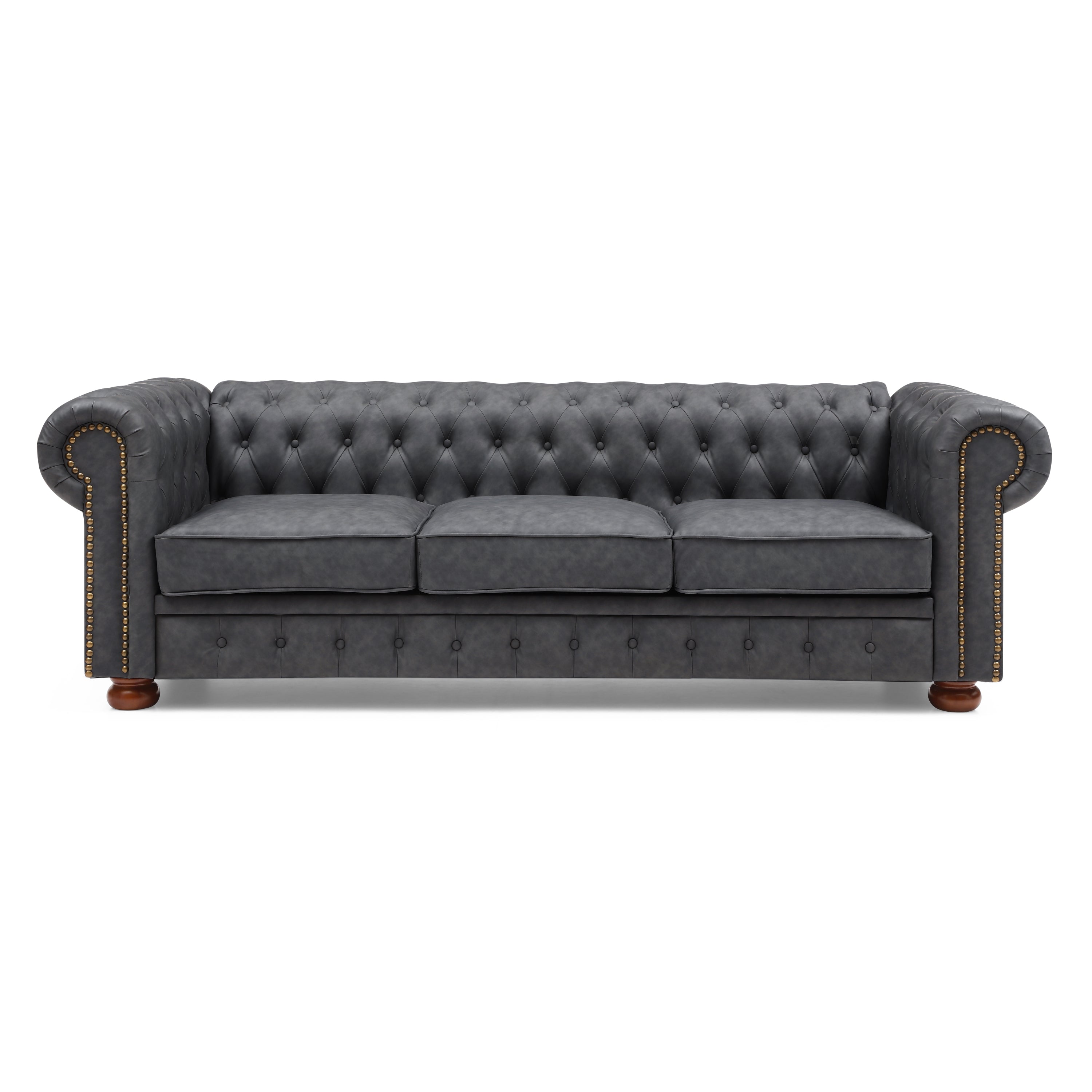 Calvin 88.5" Gray Faux Leather Chesterfield Sofa