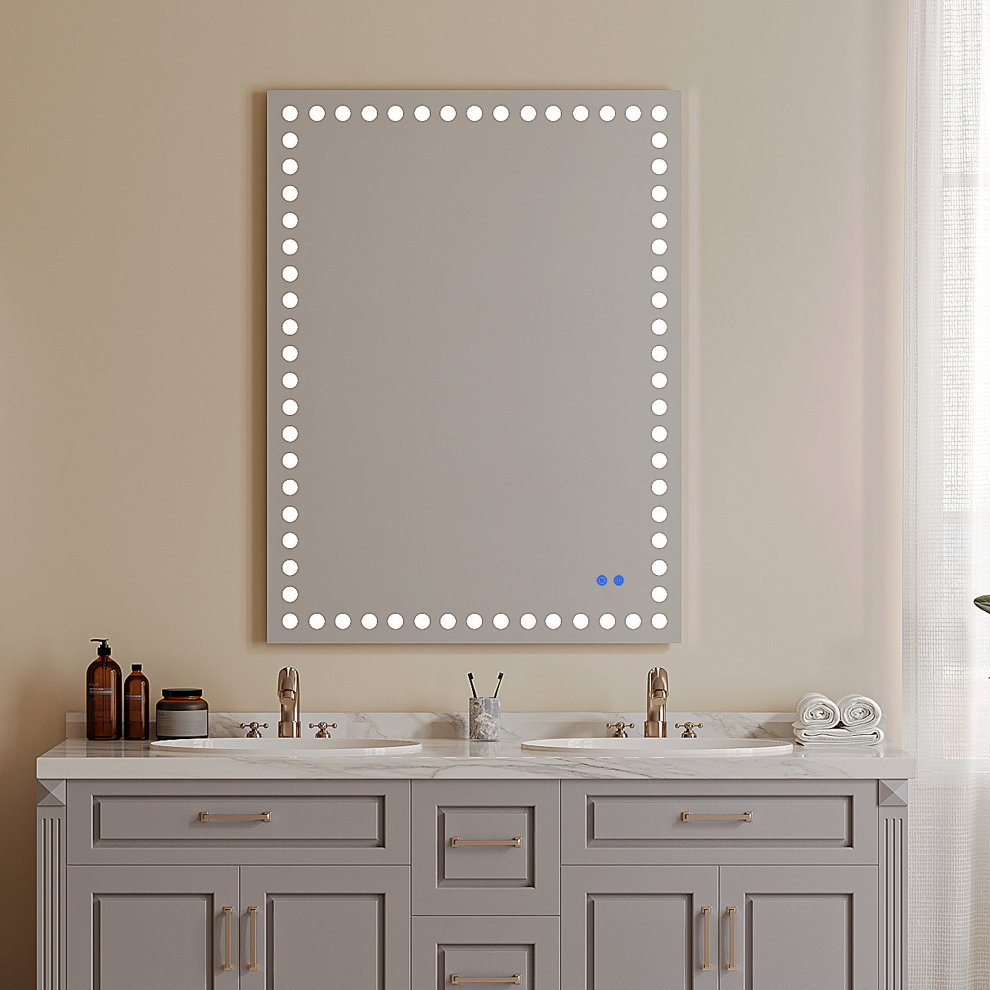 48"X36" Rectangle LED Bathroom Vanity Mirror with Touch Sensor Dimmer, Anti-Fog Memory
