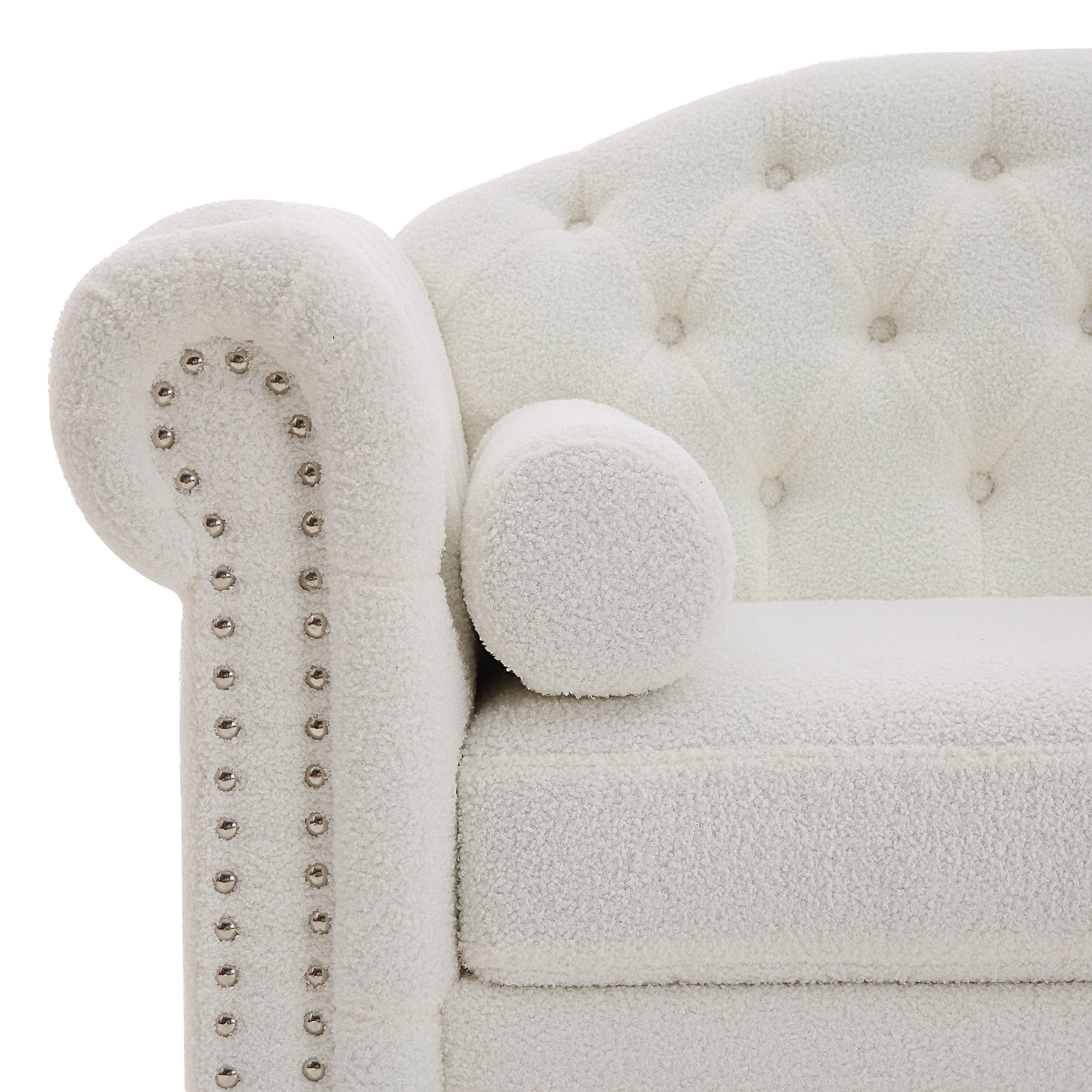 84" White Boucle Fabric Chesterfield Sofa