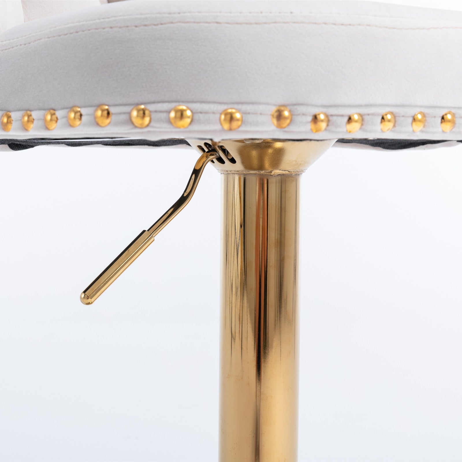 Set of 2 Beige Velvet Modern Swivel Adjustable Height Bar Stools with Gold Legs