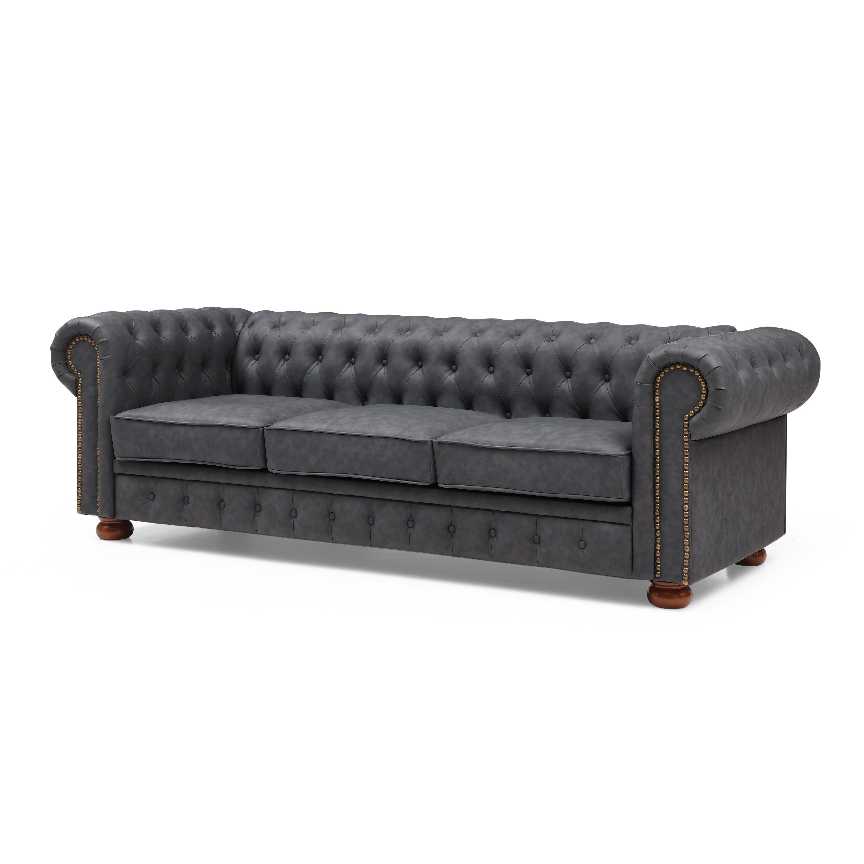 Calvin 88.5" Gray Faux Leather Chesterfield Sofa