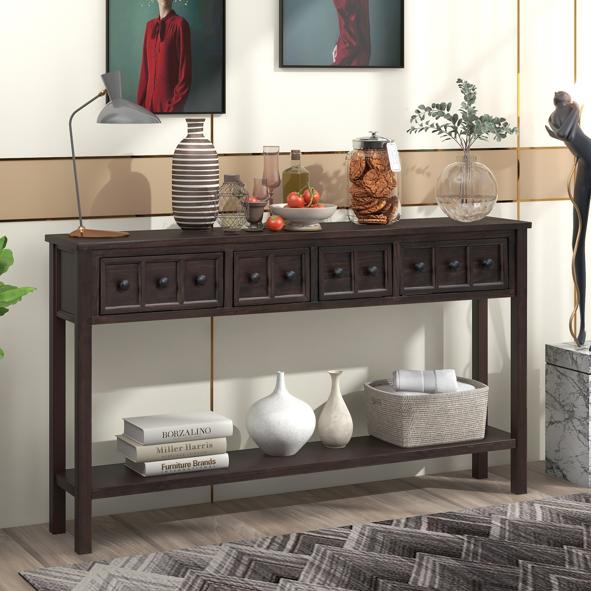 Hugh 60" Entryway Accent Cabinet Console Table Sideboard with Storage