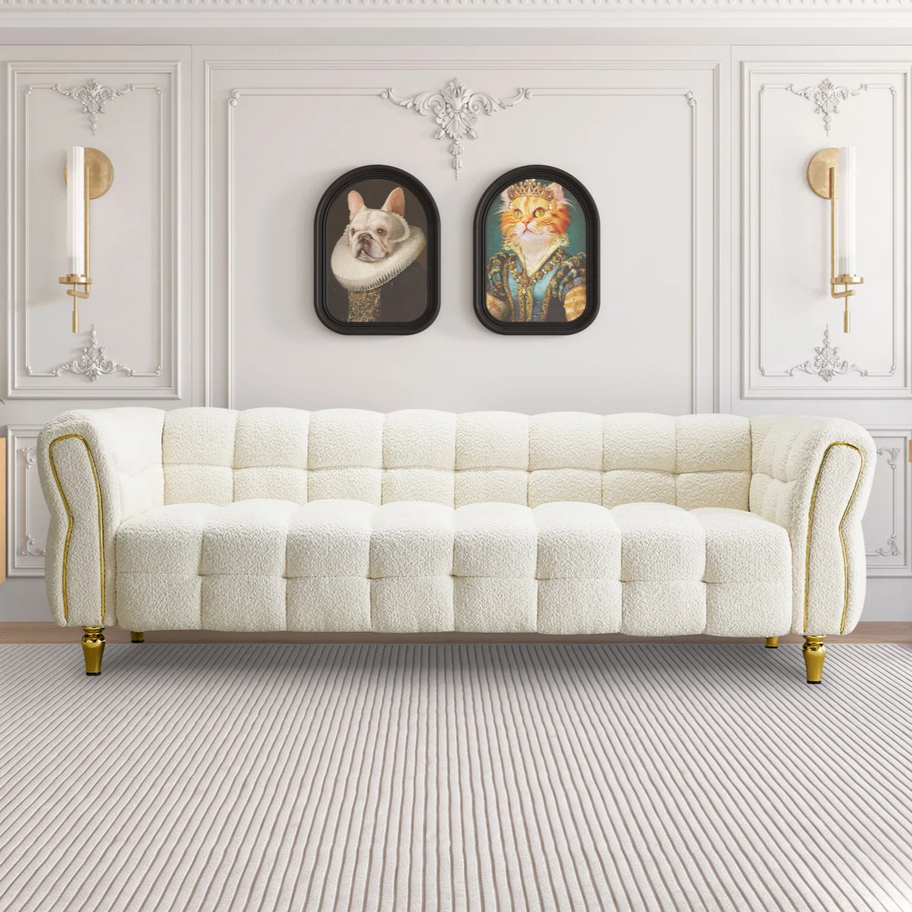 Lorissa 87" Luxurious Modern beige Boucle Fabric Sofa