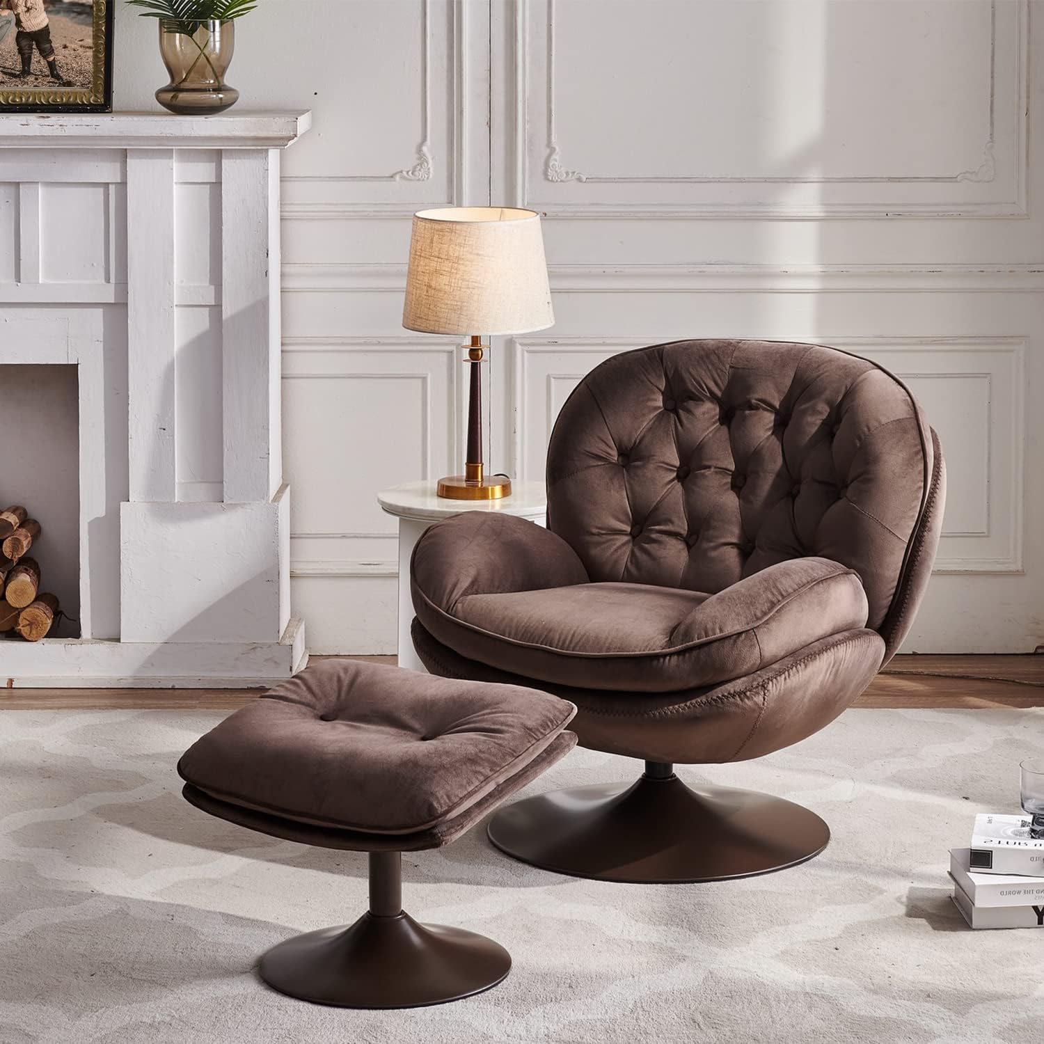 Madi Velvet Swivel Accent Chair With Ottoman, 12 colors