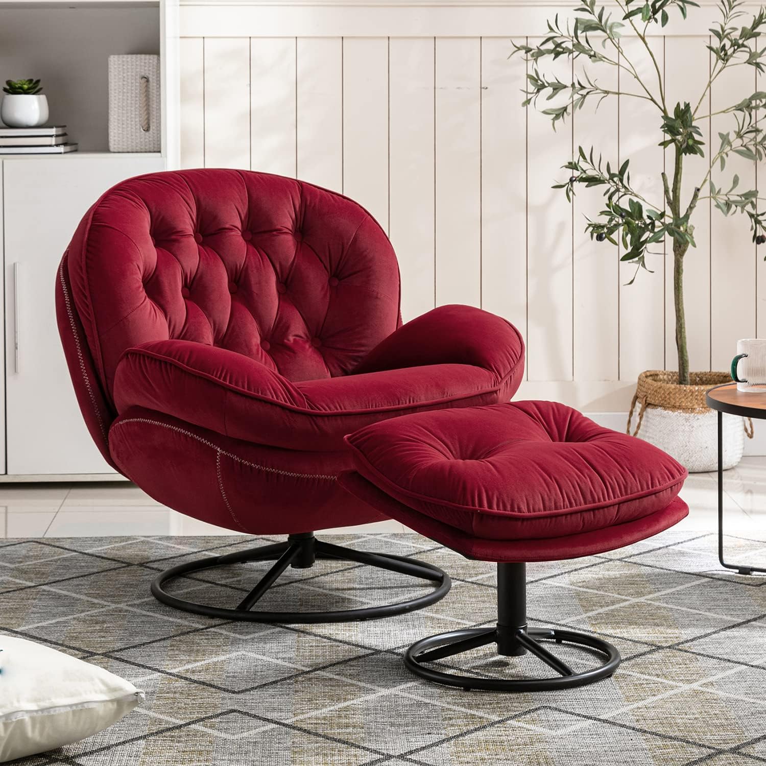 Madi Velvet Swivel Accent Chair With Ottoman, 12 colors