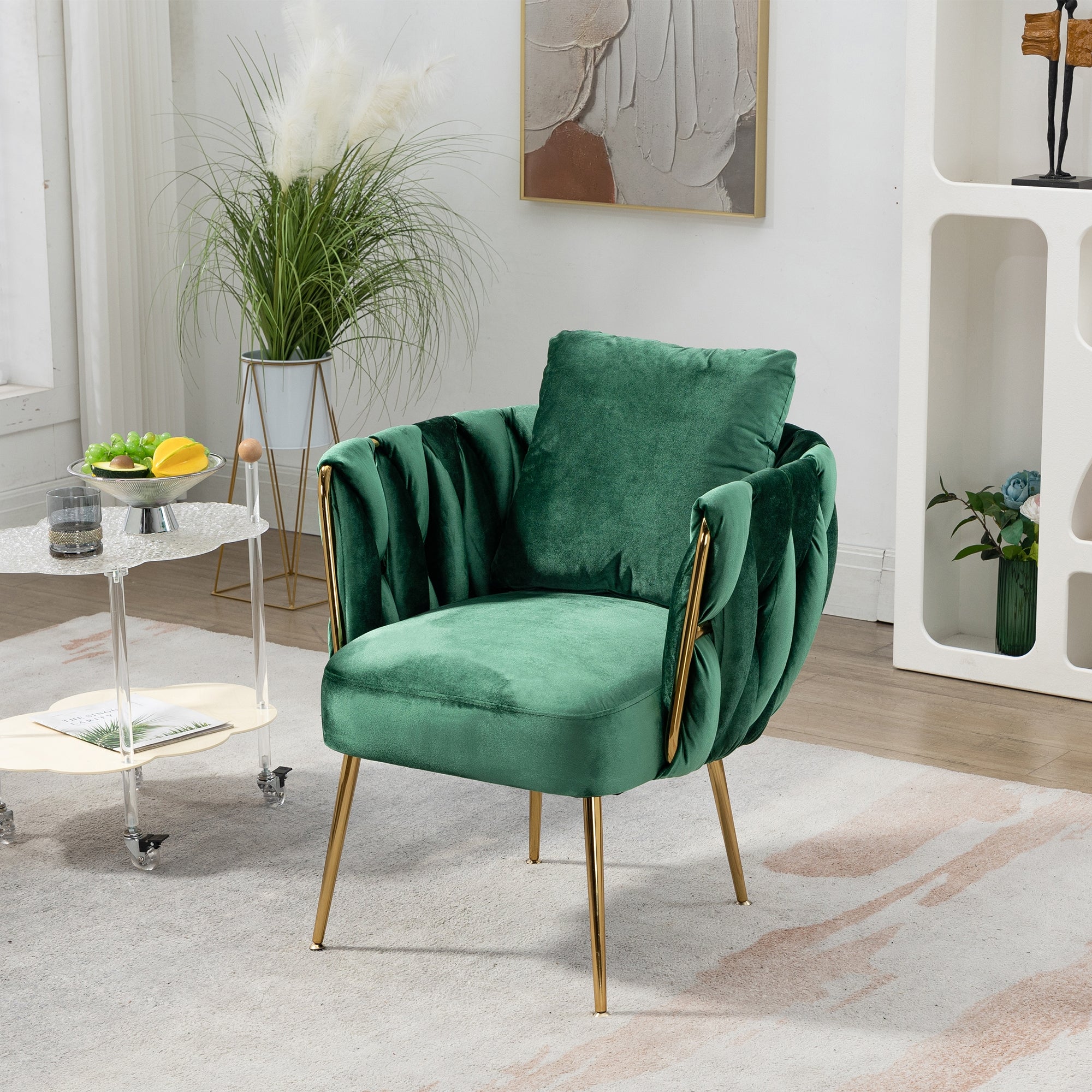 Zuri Modern green Velvet Accent Barrel Chair with Gold Metal Legs